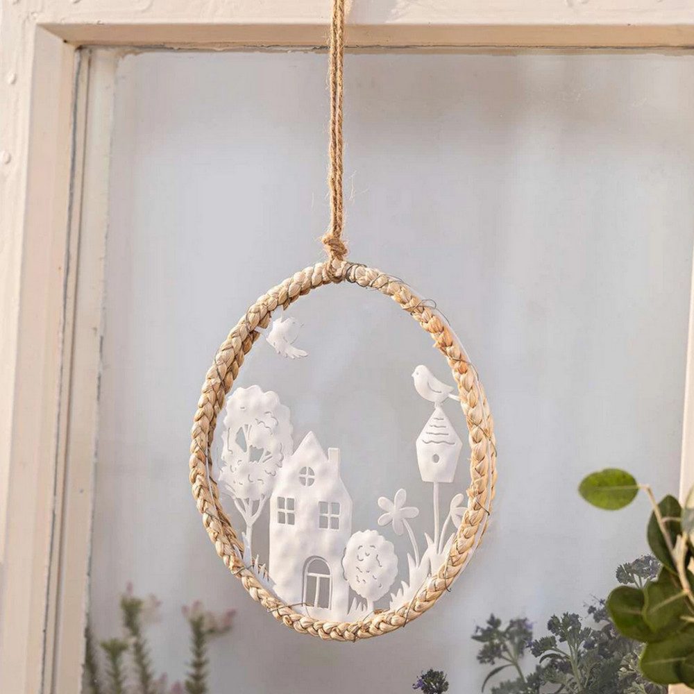 Home-trends24.de Dekohänger Deko Hänger Haus Garten Vögel Fenster Deko Wanddeko Seegras Figur