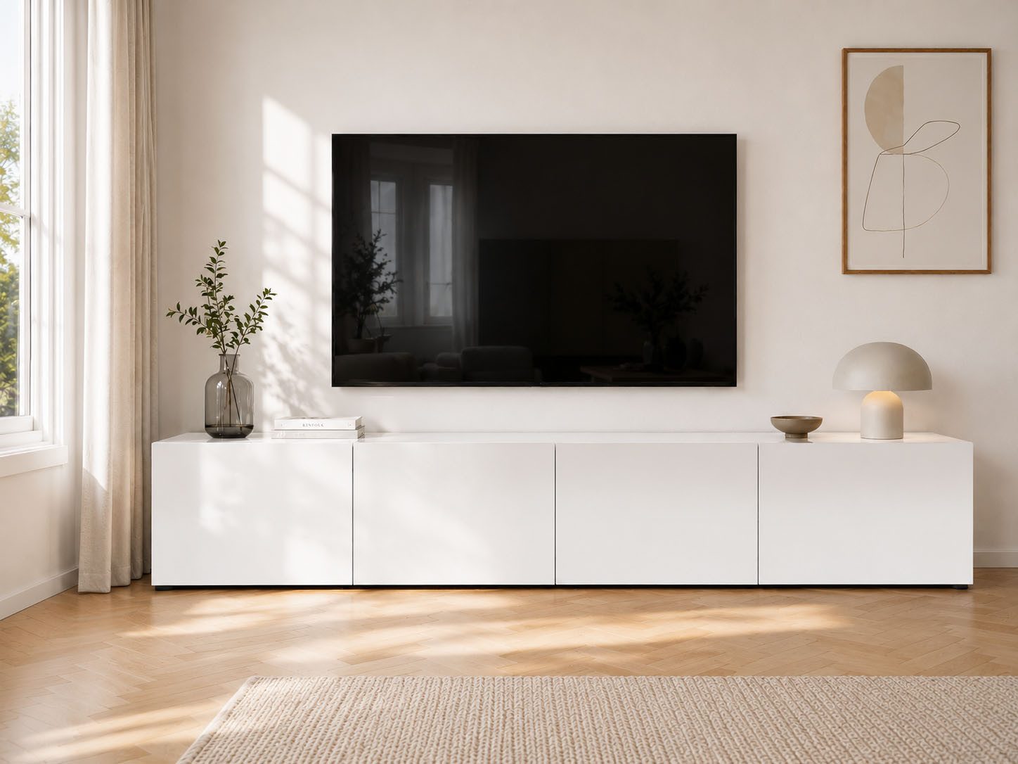 Home affaire Lowboard Mister, TV-Board, TV-Bank, TV-Kommode, TV-Möbel, mit 4 Klappen, komplett Hochglanz Lackiert, Breite 225 cm