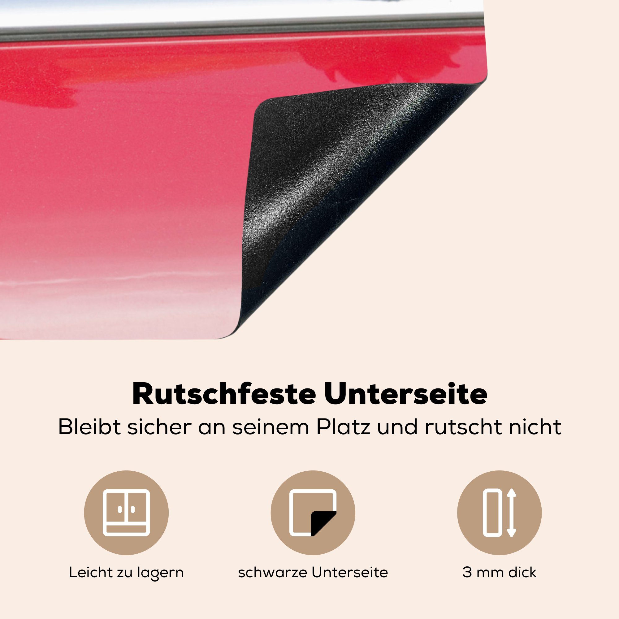 Herdblende-/Abdeckplatte - Französische für küche (1 Auto MuchoWow Rot, Ceranfeldabdeckung, Bulldogge Arbeitsplatte tlg), Vinyl, - cm, 78x78