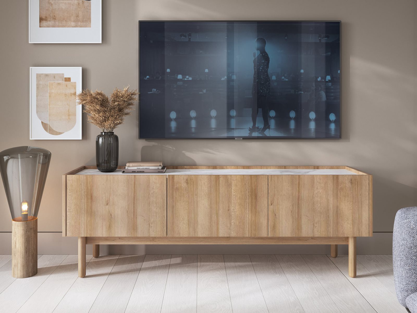 Compleo TV-Schrank Fernsehschrank, TV-Tisch POP, dreitürig, Scandi