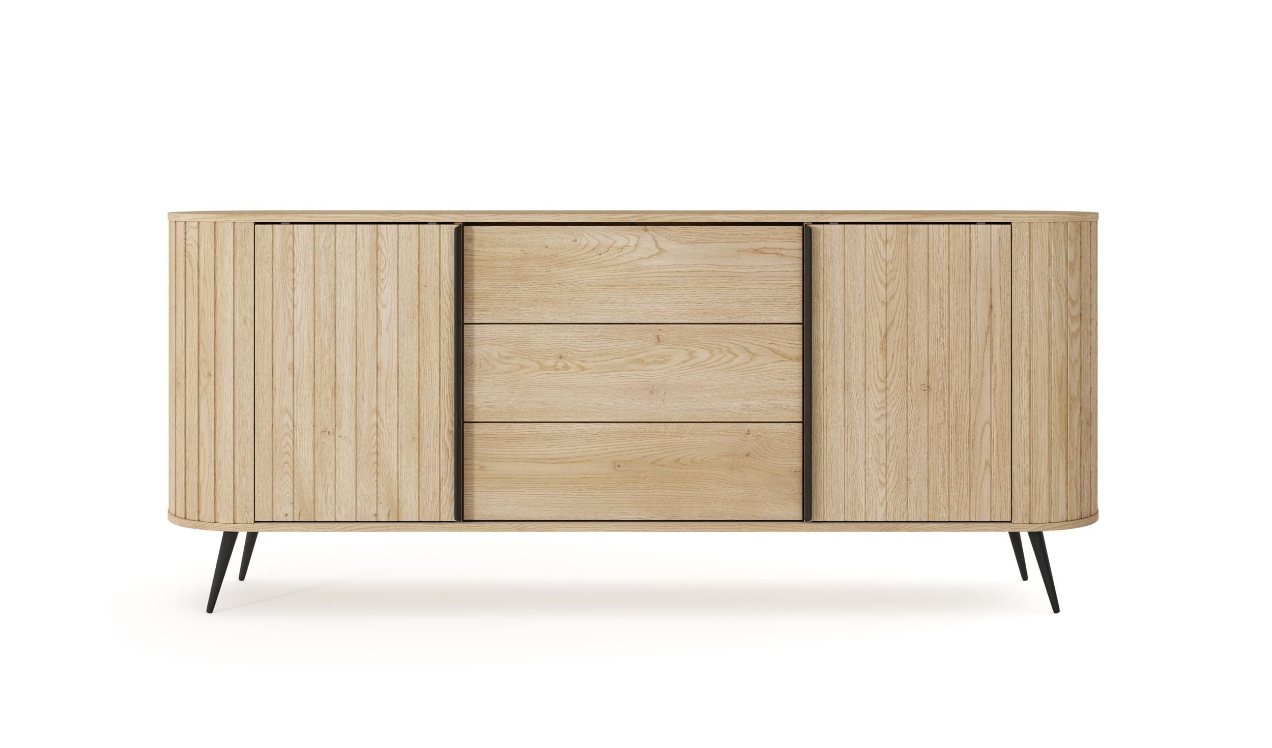 MOEBLO Kommode NOLI 196 2d3s (Gerillte Fronten, strukturierte Oberfläche, 3D-Optik, Design-Fronten, Eiche Cremona, Sideboard Wohnzimmer Kommode Schlafzimmer Komodenschrank Highboard), (BxHxT): 196 cm x 81,8 cm x 40,2 cm