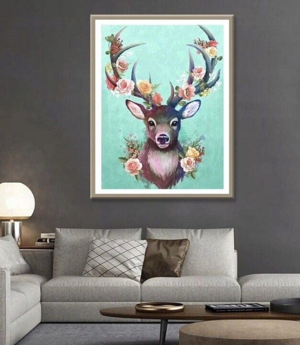 MALATEC Malen nach Zahlen Faszinierende Hirsch-Diamantmalerei im 40x30cm Set (5d Diamond Painting Komplett-Set), Kreativität fördern, Stress abbauen, einzigartige Dekoration