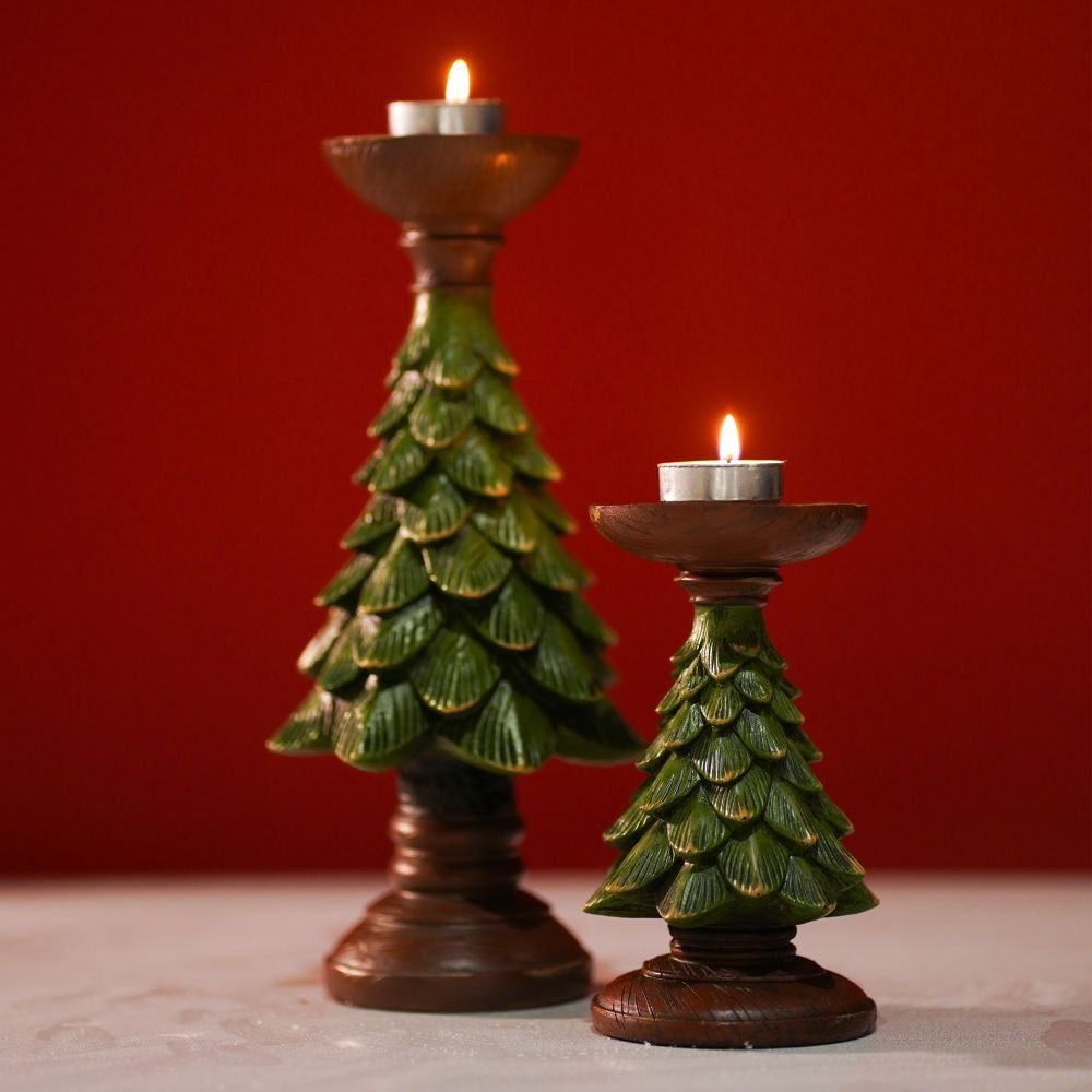 (Vintage Weihnachtsbaum Kerzenständer Harzhandwerk Skulptur Grün SIKAINI Tischdekoration), Dekorationsstück,