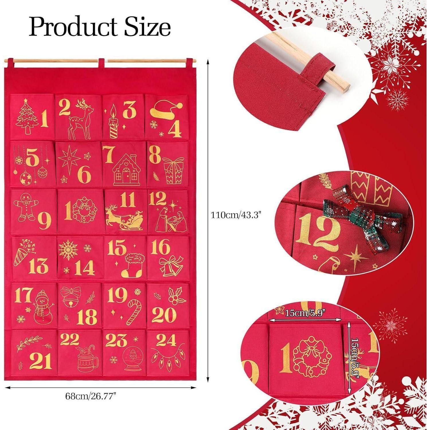 LuxusKollektion DIY-Adventskalender Adventskalender Stoff Befüllen DIY Rotgold Säckchen Glitzer