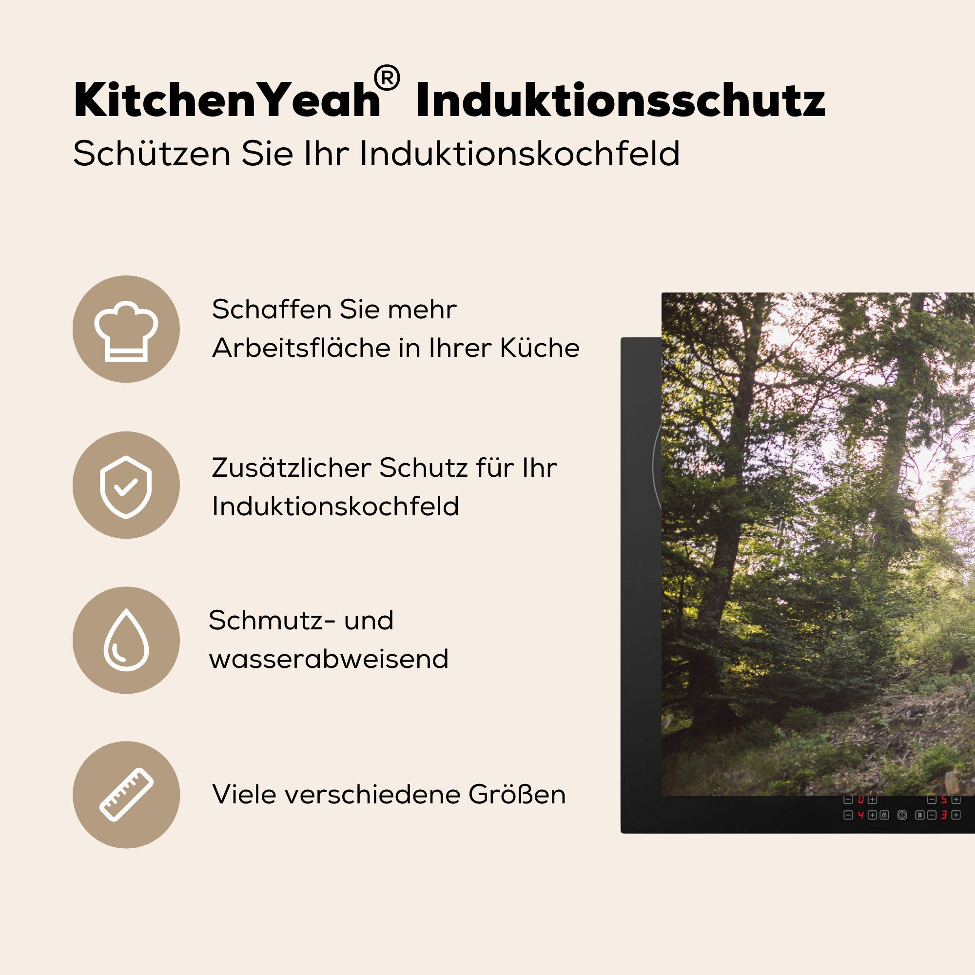 Vinyl, cm, (1 Herdblende-/Abdeckplatte Ceranfeldabdeckung die Schutz Sträucher küche, 81x52 Bäume für Wald, und Nationalpark im tlg), Bayerischer MuchoWow Induktionskochfeld