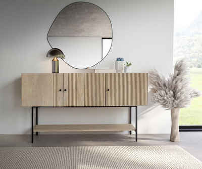 DELIFE Sideboard Nencia, Mango White Wash 165 cm Metall Schwarz 3 Türen