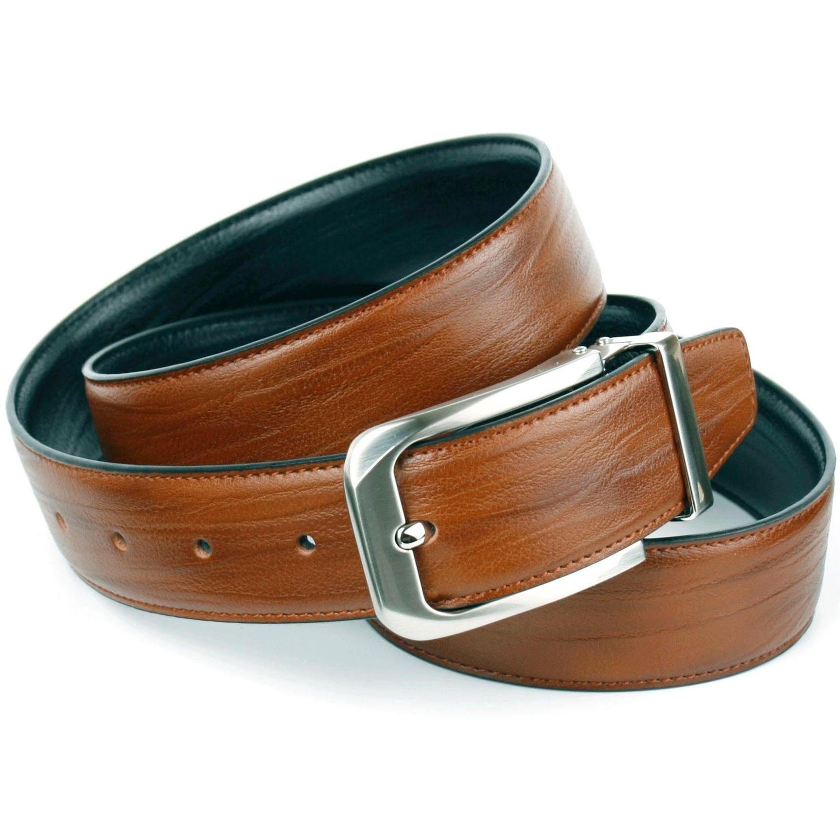 Anthoni Crown Ledergürtel Wendegürtel in cognac und schwarz