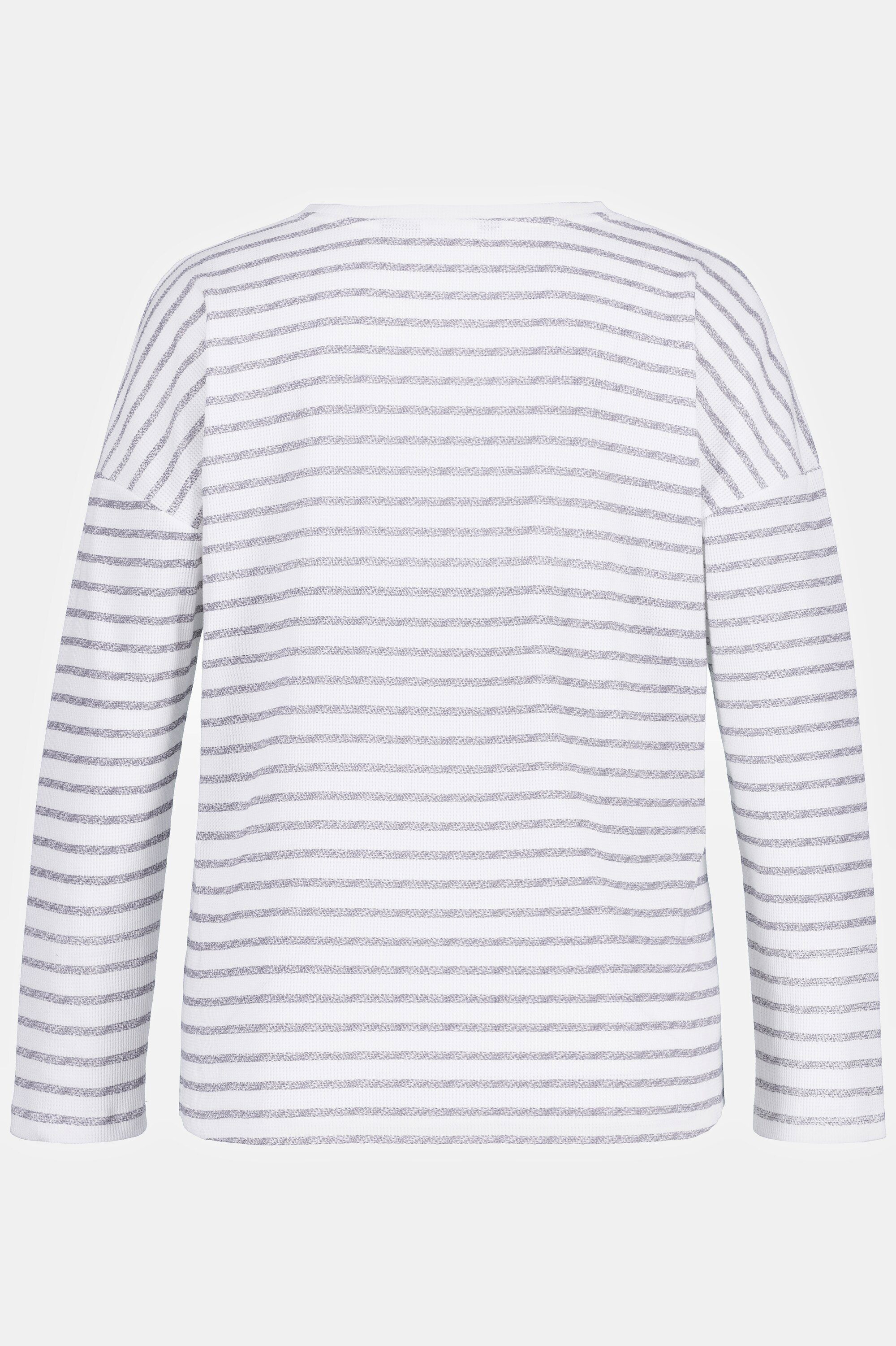 Ulla Popken Sweatjacke Loungewear-Shirt Oversized Rundhals Piqué Ringel