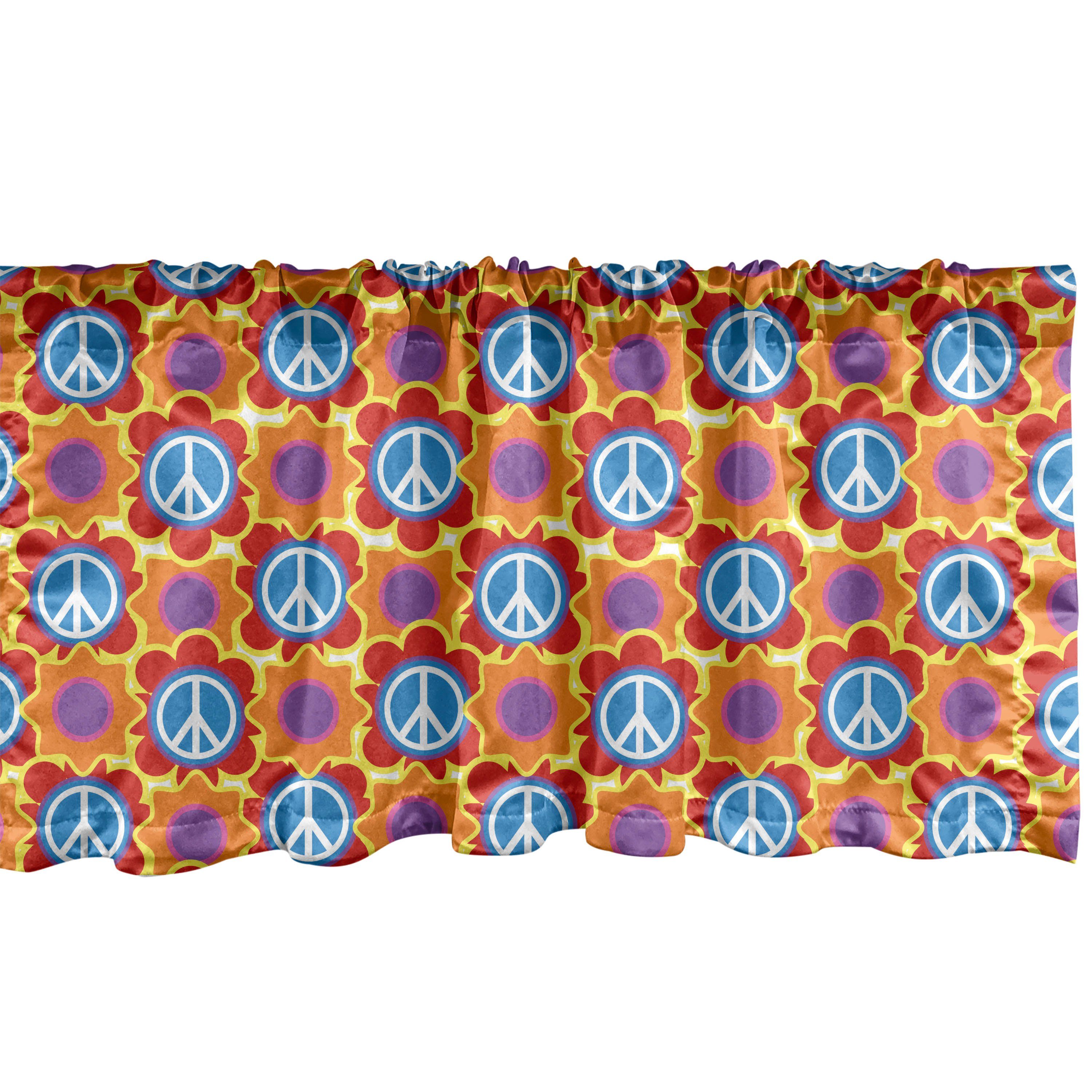 Scheibengardine Vorhang Volant für Küche Schlafzimmer Dekor mit Stangentasche, Abakuhaus, Microfaser, Hippie Groovy Funky Retro Frieden