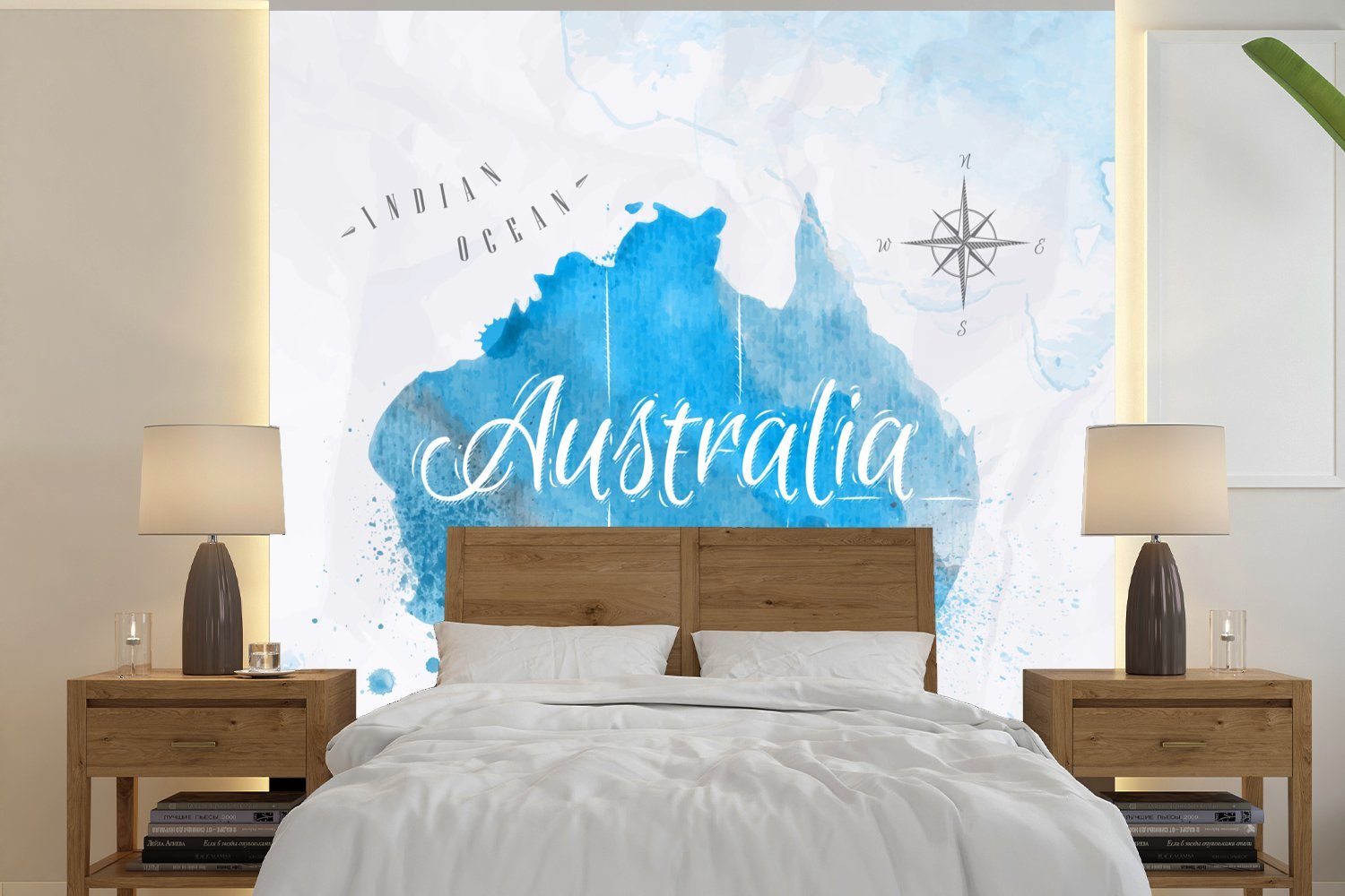 Öl, Weltkarten - Schlafzimmer Wohnzimmer Fototapete bedruckt, - Vliestapete Australien St), (4 MuchoWow Matt, Fototapete Küche, für