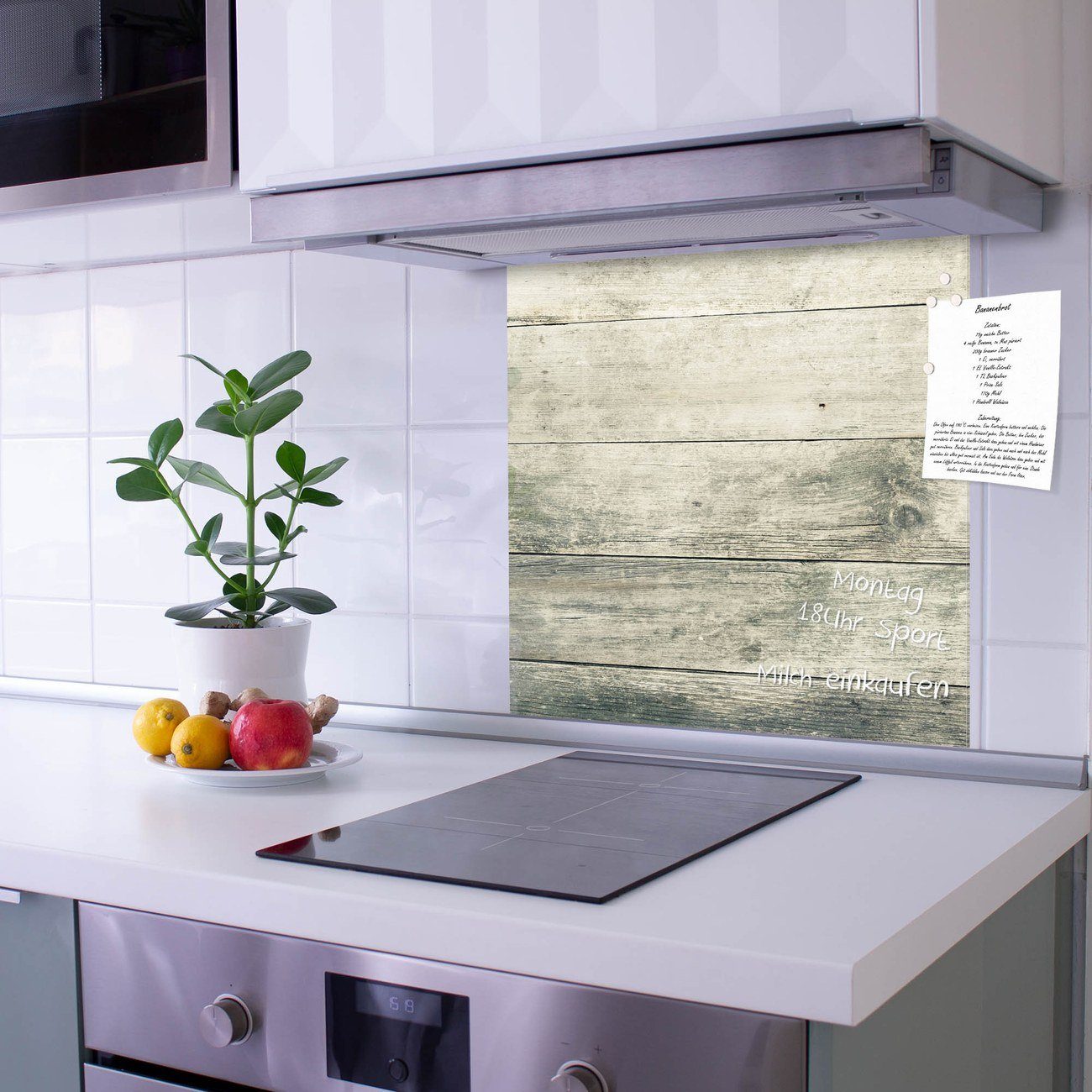 banjado Küchenrückwand Küchenrückwand Graue Planken, (gehärtetes Glas, inklusive 4 Magnete & 1 Kreidestift)