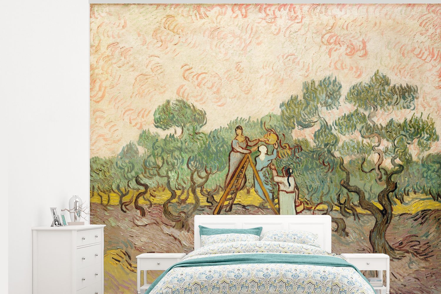 MuchoWow Fototapete Die Olivenpflücker - Vincent van Gogh, Matt, bedruckt, (5 St), Montagefertig Vinyl Tapete für Wohnzimmer, Wandtapete