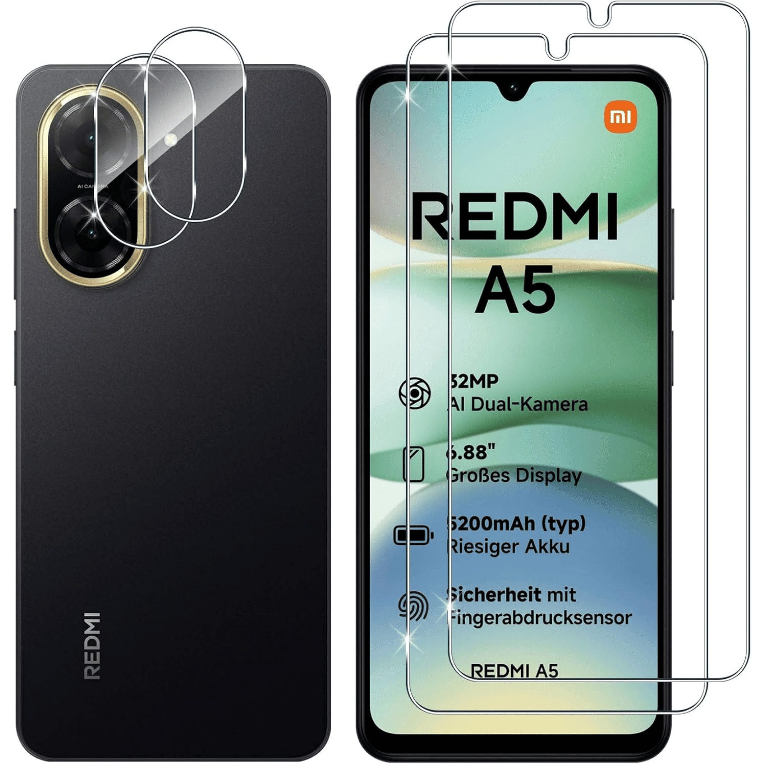 SmartUP Displayschutzglas für Xiaomi Redmi A5 Panzerfolie Schutzglas Display Kamera Screen 9H für Xiaomi Redmi A5, kompletter Rundumschutz