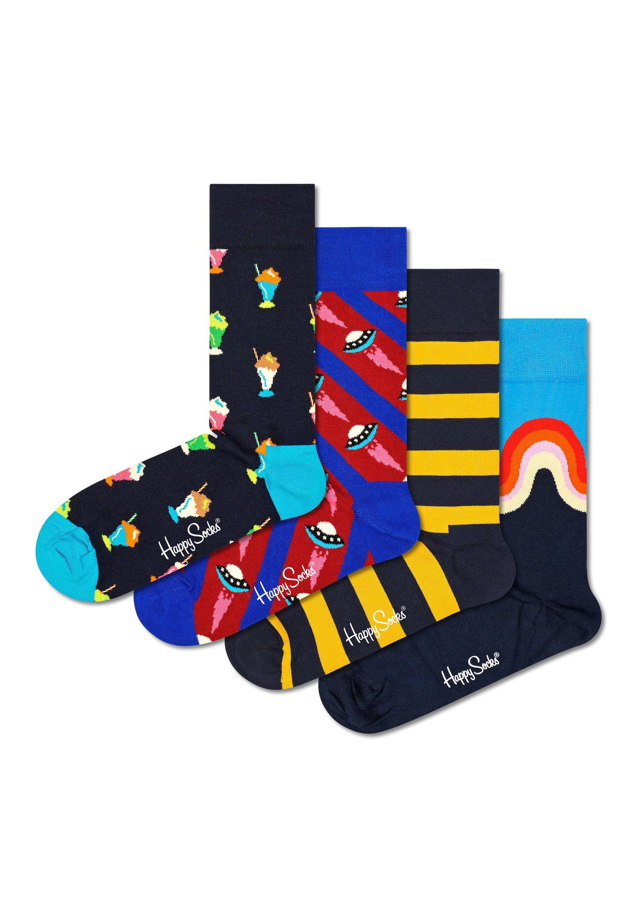 Happy Socks Langsocken Navy Geschenk Box (Spar-Set, 4-Paar) 4 Paar Socken - Baumwolle - 4 Paar bunte Socken in einer Geschenkbox Navy2