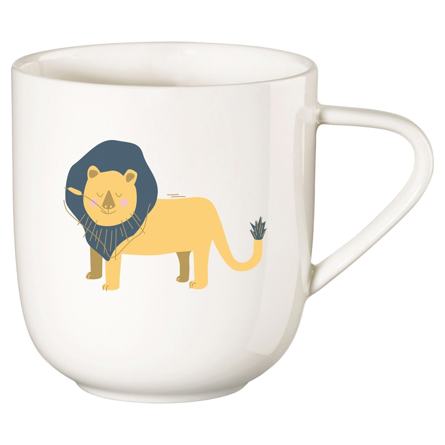 ASA SELECTION Tasse für Kinder COPPA KIDS, 250 ml, Weiß, Fine Bone China, mit Tiermotiv von Leo Löwe, Spülmaschinengeeignet