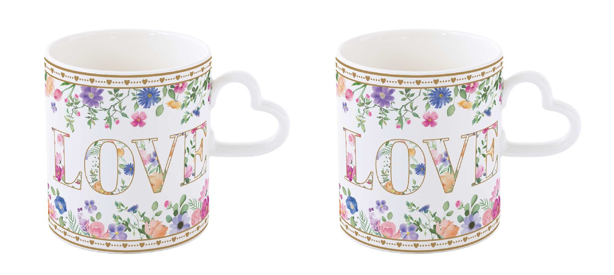 EasyLife Tasse Mon Amour, Porzellan, Spülmaschinengeeignet, Mehrfarbig, Herzen & Blumen, H: 9cm