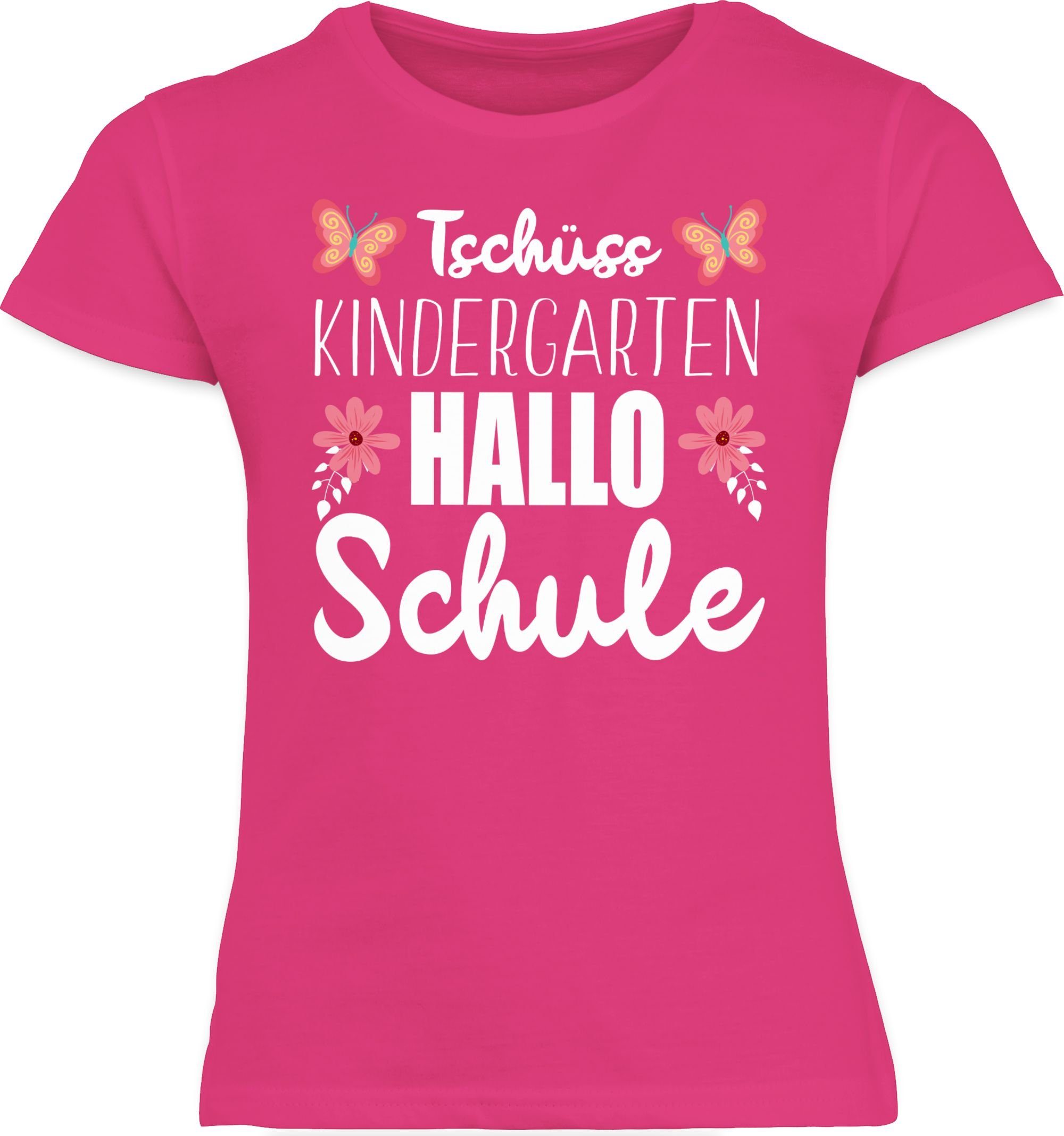 Shirtracer Kindergarten Mädchen Tschüss Schule T-Shirt Einschulung Hallo Fuchsia 1