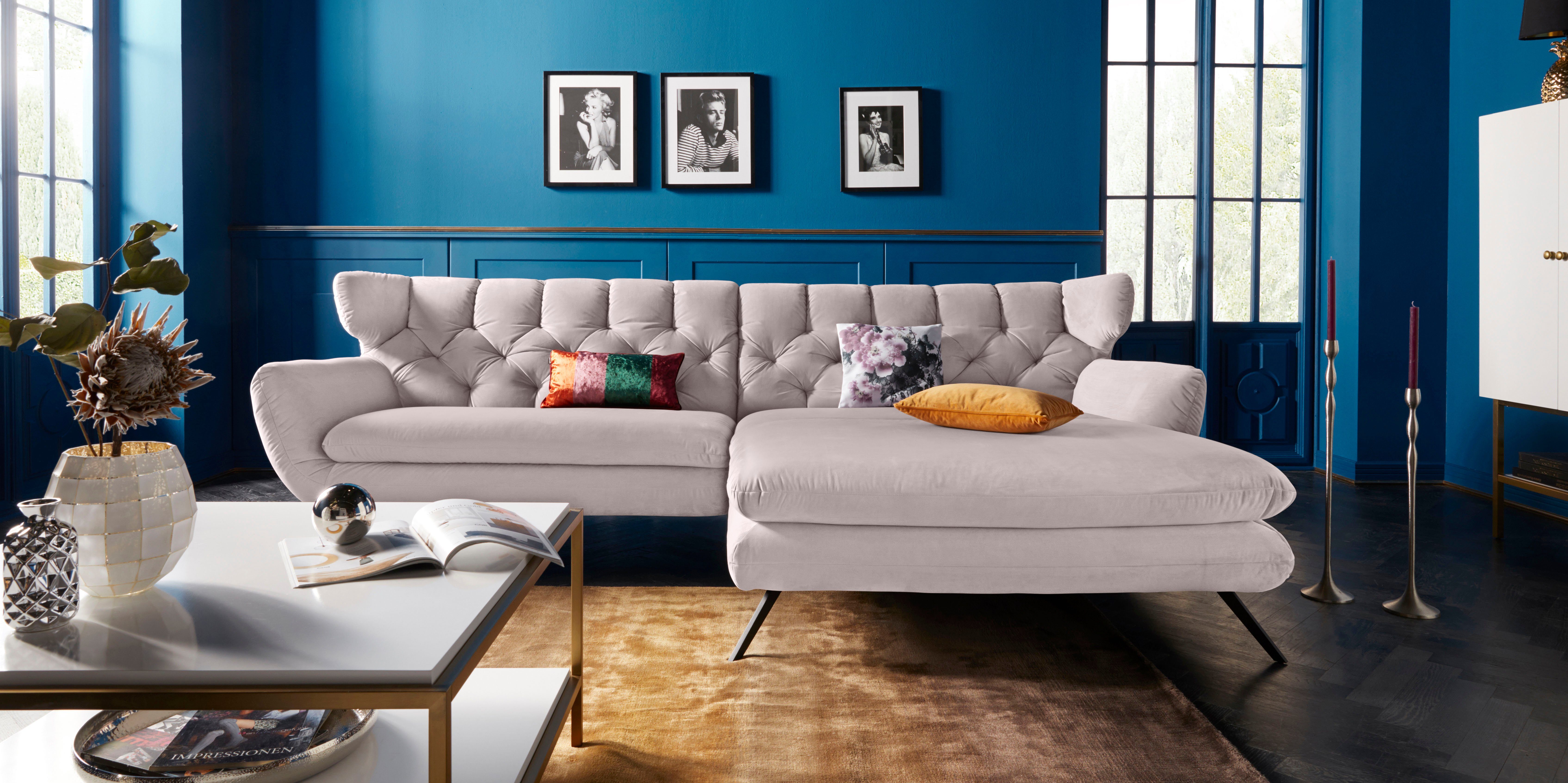 3C Candy Ecksofa Beatrice Designsofa in moderner Retrooptik, bequem und extravagant, mit Rückensteppung im Rautenmuster, Ohrenbacken Optik, L-Form