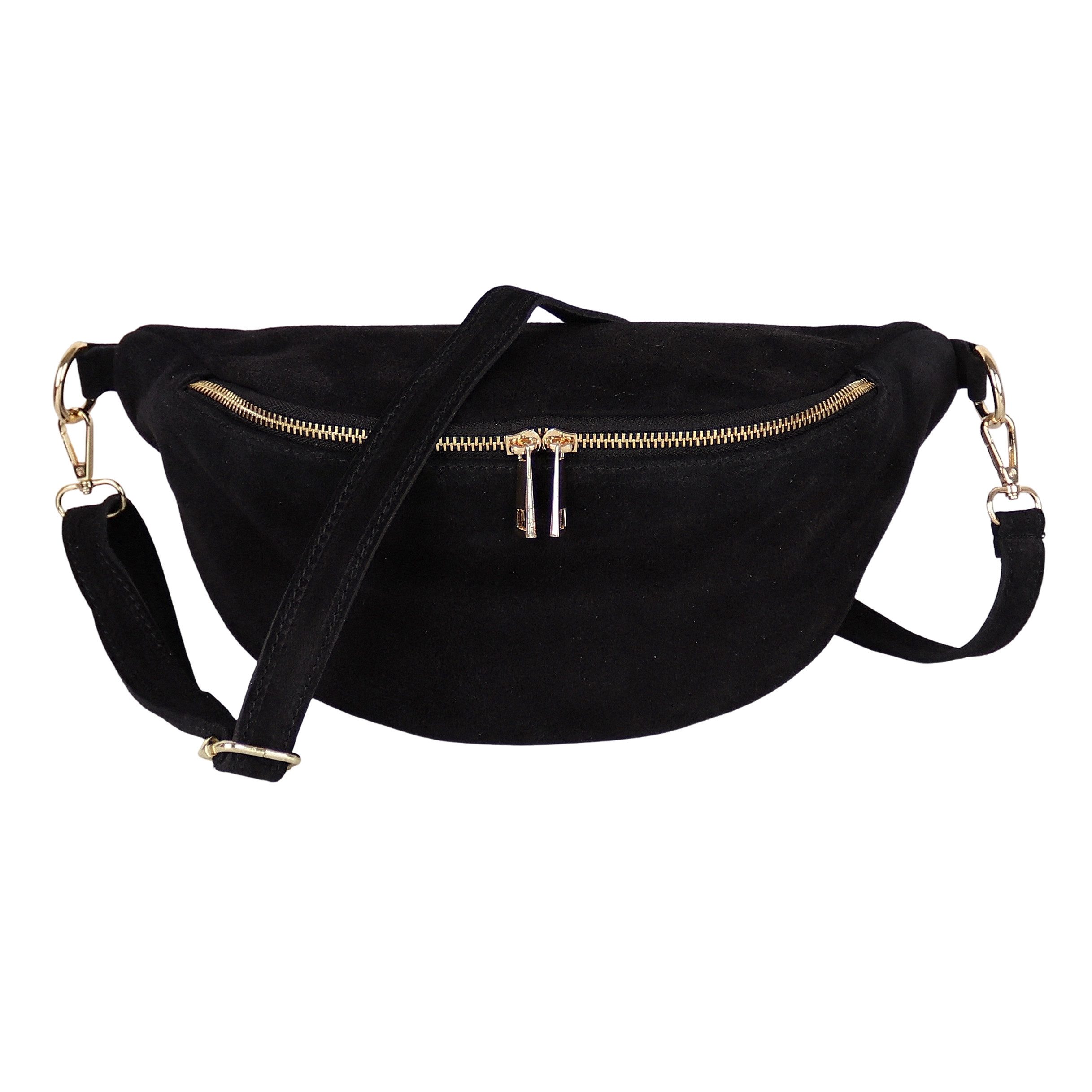 MIRROSI Bauchtasche Damen Echtleder Made in Italy, mit goldfarbenem Reißverschluss (Schulterriemen Länge verstellbar, ca.33x18x12cm), auch …