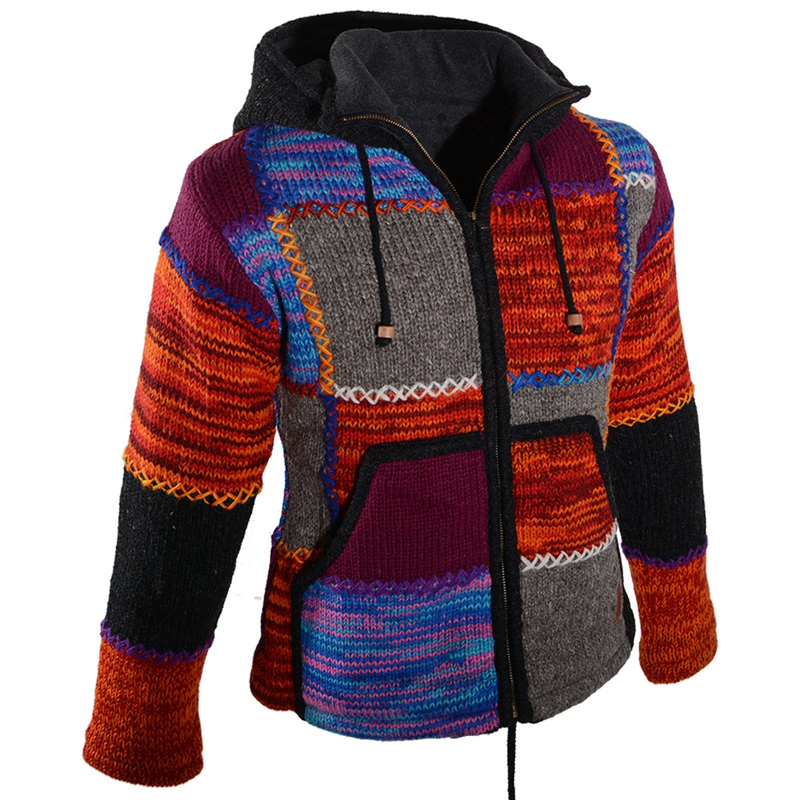 KUNST UND MAGIE Kapuzenstrickjacke »Damen Strickjacke Goa Wolle Jacke mit  Fleecefutter mit abnehmbarer Zipfelkapuze« online kaufen | OTTO