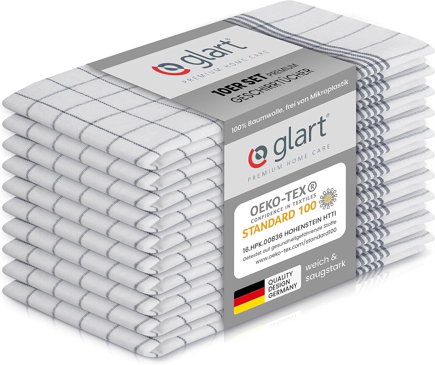 Glart Geschirrtuch 48KG2 10er Set Geschirrtücher Küchentücher 50x70 cm OEKO-TEX grau Karo
