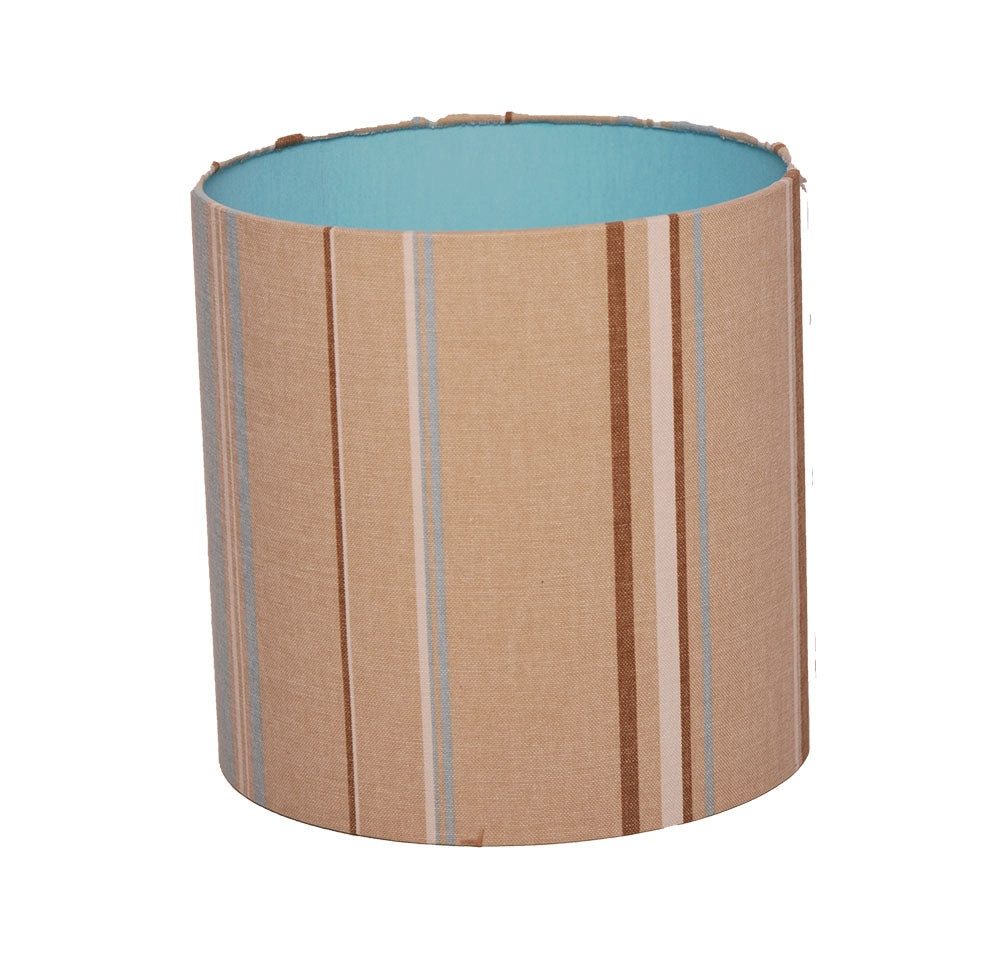 Dirk Davids Leuchten GmbH Lampenschirm Lampenschirm Zylinder Leinen Streifen Beige innen Ocean Blau 25-25-25, Innenfarbe Ocean Blau