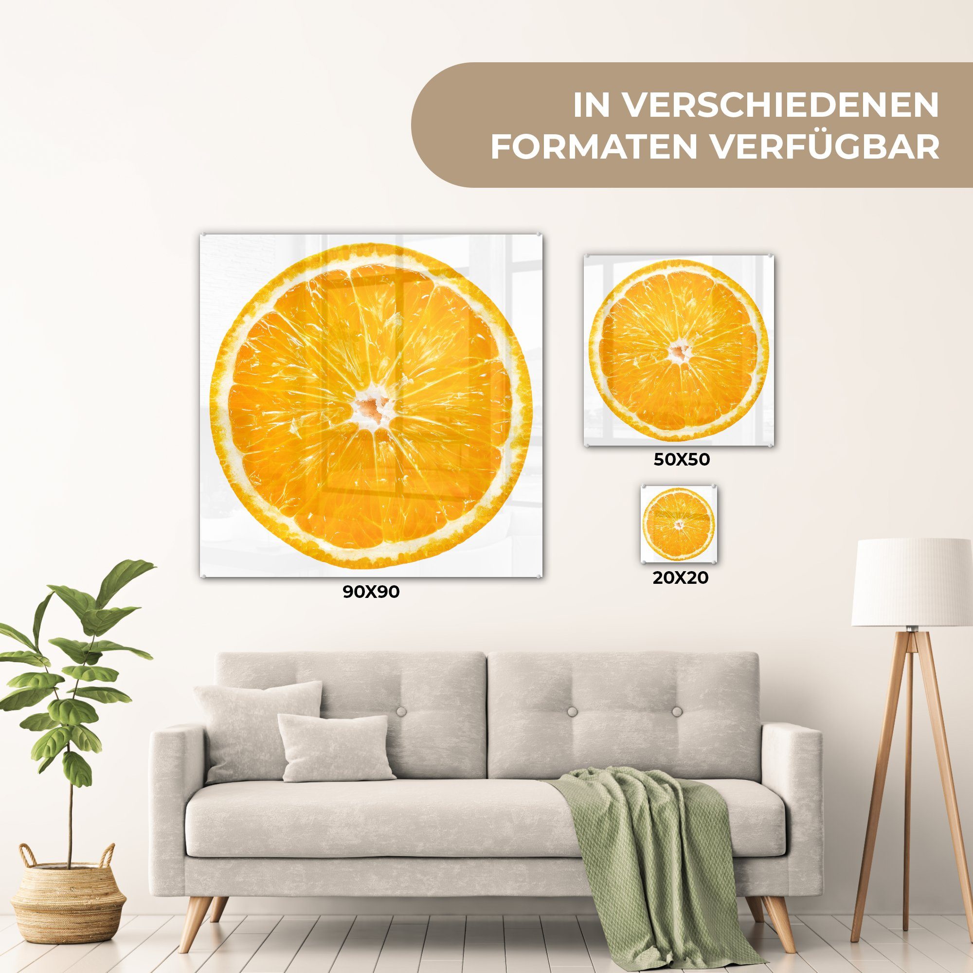 - Foto - Wandbild (1 Weiß, auf Glas St), Glas Orange Acrylglasbild Wanddekoration Bilder Glasbilder - MuchoWow Obst - - auf