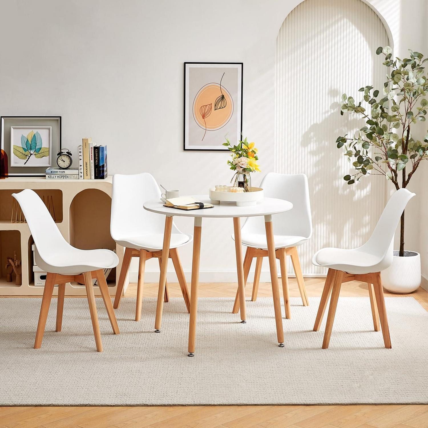LuxusKollektion Essgruppe Esstisch Essgruppe 4 Stühle Küchentisch Weiß Tisch 4 Weiß Buche Stühle