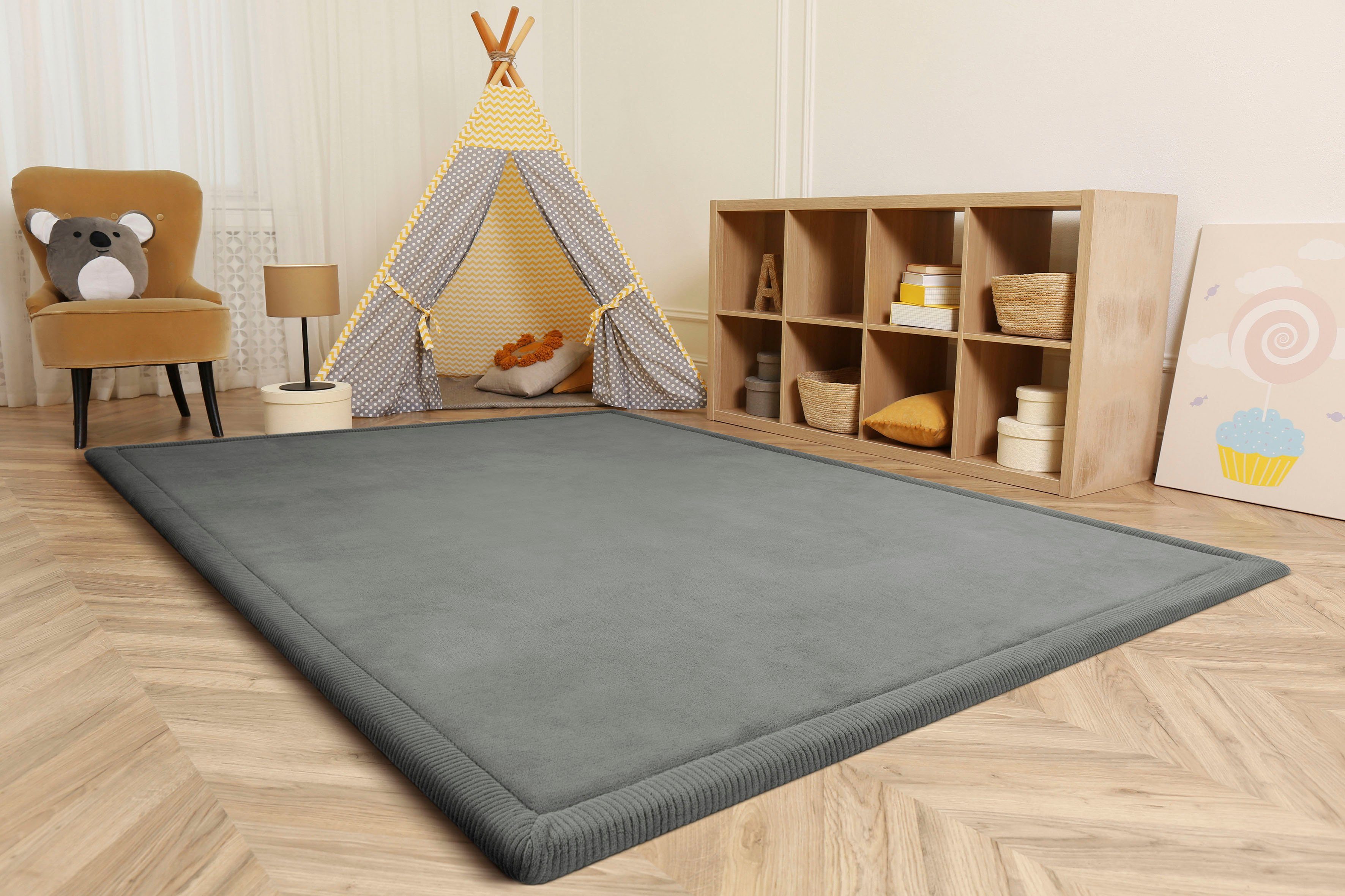 Teppich Tatami 475, Paco grau 24 mm, Uni-Farben, Höhe: waschbar Memory Foam, Kurzflor, mit Home, rechteckig