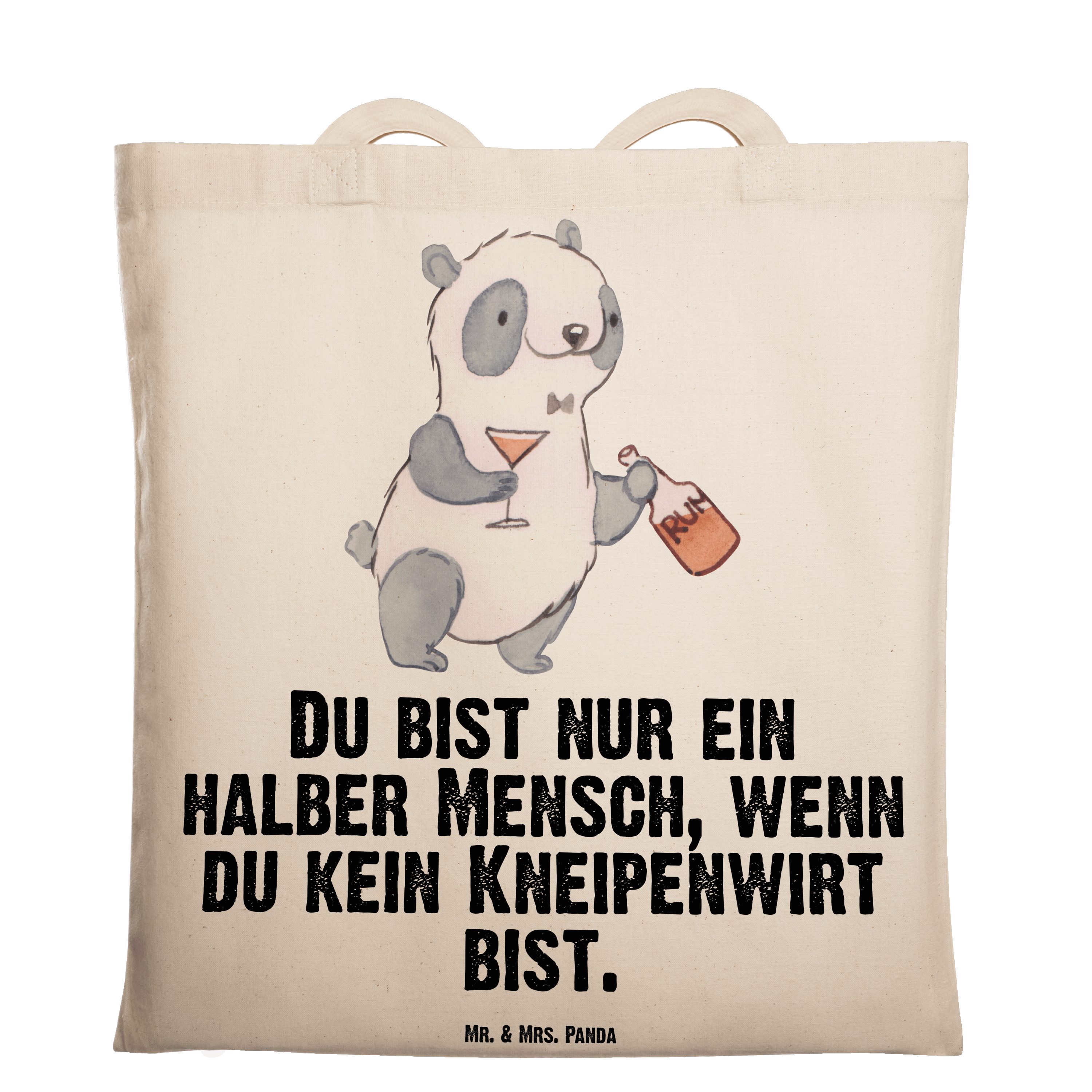 Panda (1-tlg) Mr. Transparent Geschenk, Eröffnung, Tragetasche - Mrs. & Herz Kneipenwirt - Dankeschön, mit