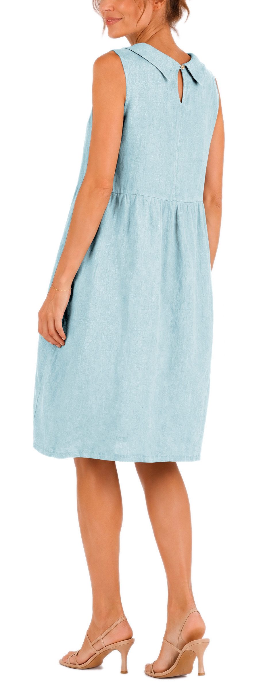 dy_mode Midikleid Damen Leinenkleid Luftiges Midi Sommerkleid Ballonkleid Strandkleid in Unifarbe, Wasserfallkragen, mit seitlichen Eingriffstaschen – Bild 3 von 5