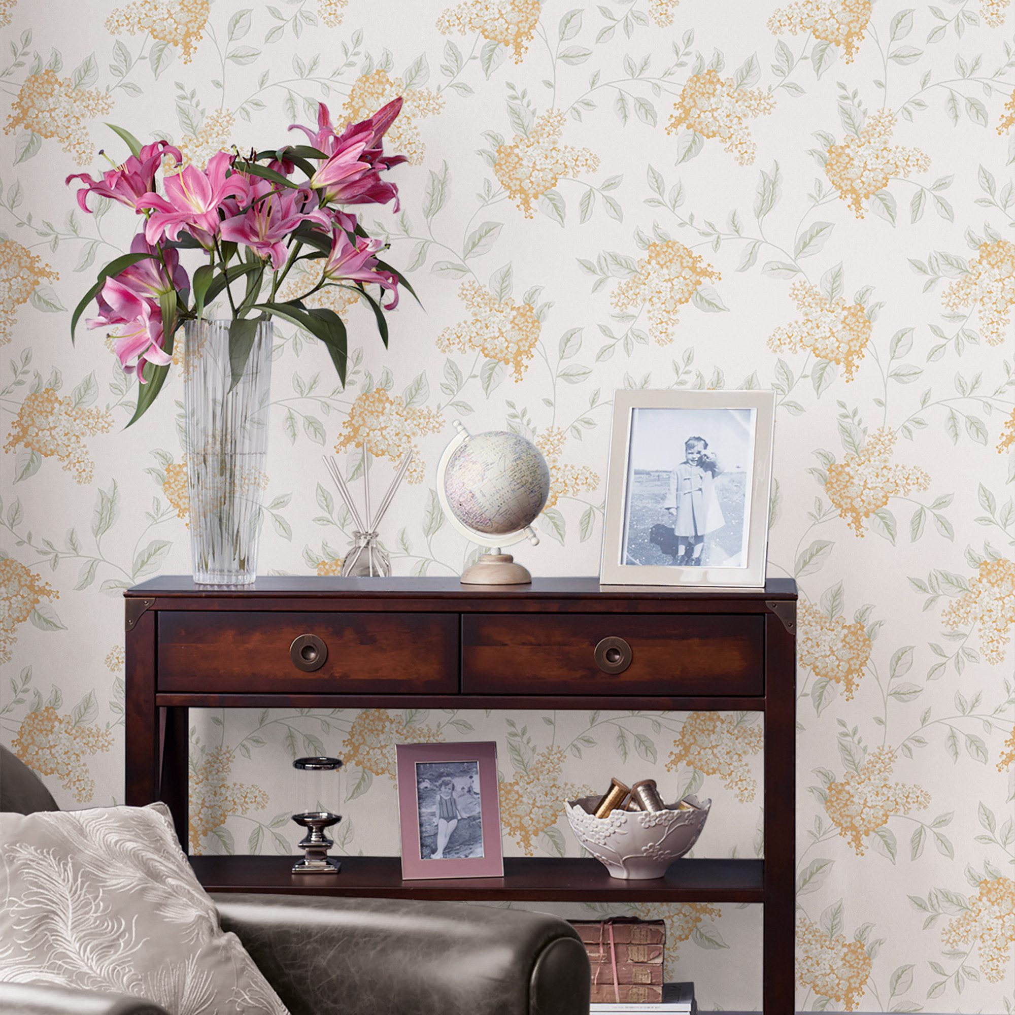 LAURA ASHLEY Vliestapete Portland Fern Apricot, glatt, geblümt, (1 St), 10mx52cm (ca. 5m2)