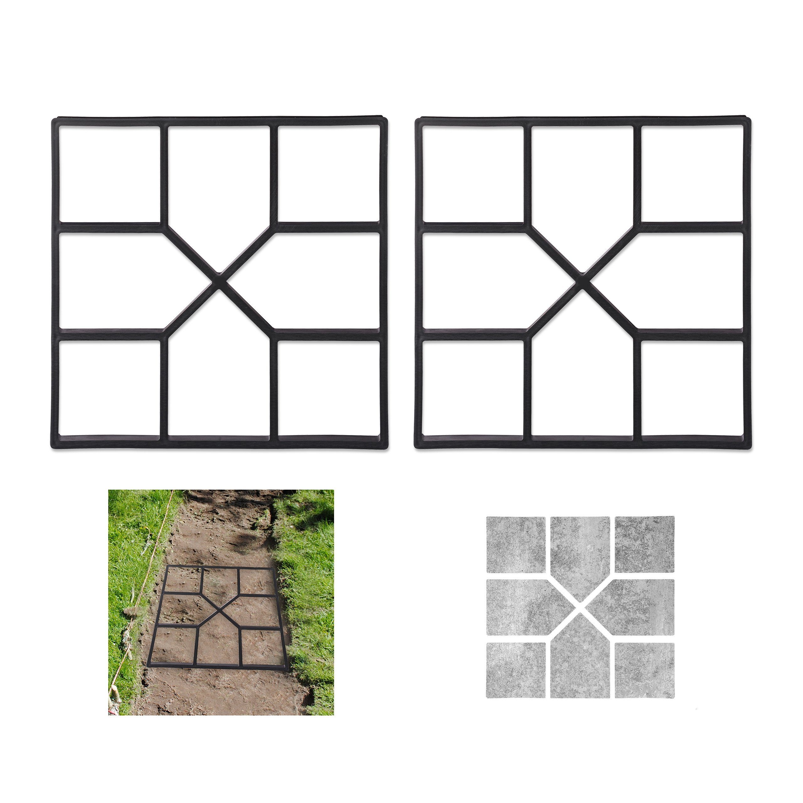 relaxdays Fundamentrahmen Pflasterform für Gehweg 2er Set, BxT: 40.5x40.5 cm