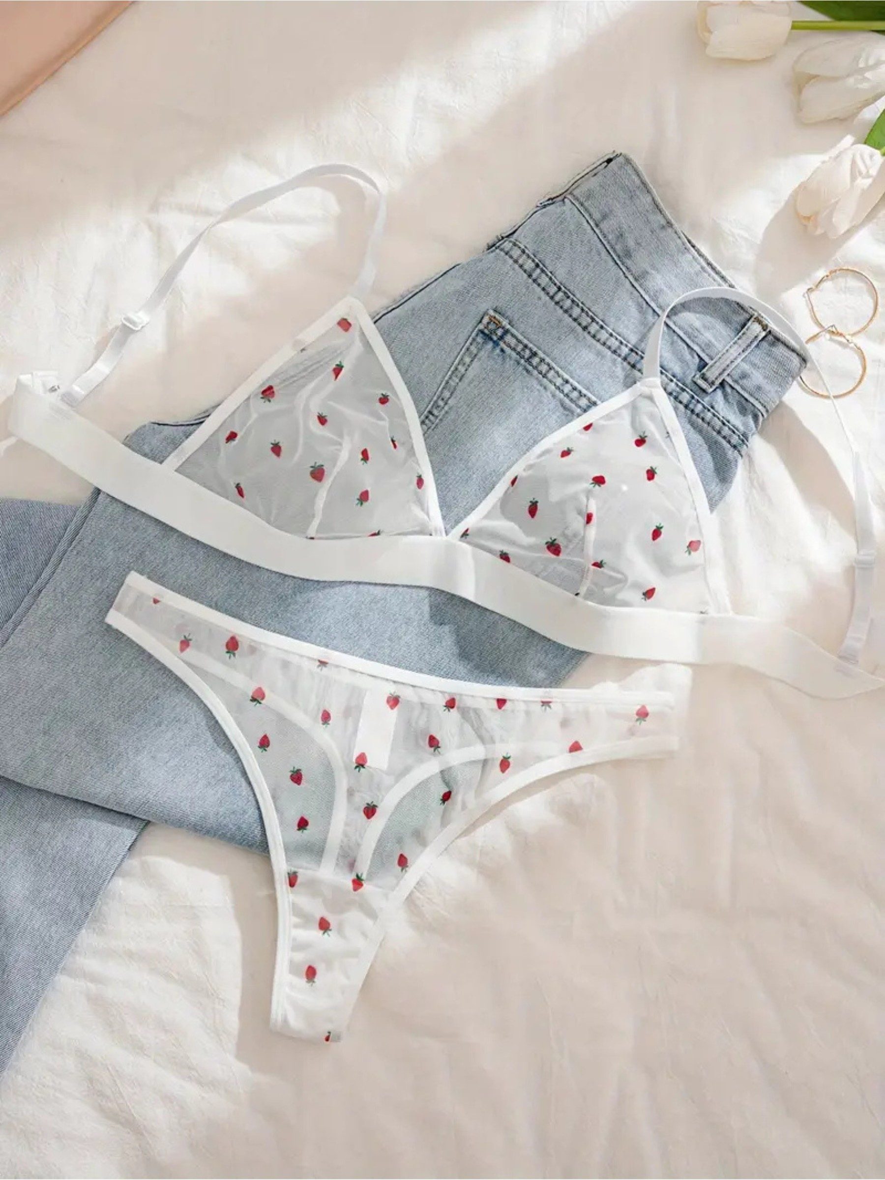 Set: Triangel-BH Dessous-Set mit Druckmuster – & Sexy Damenunterwäsche