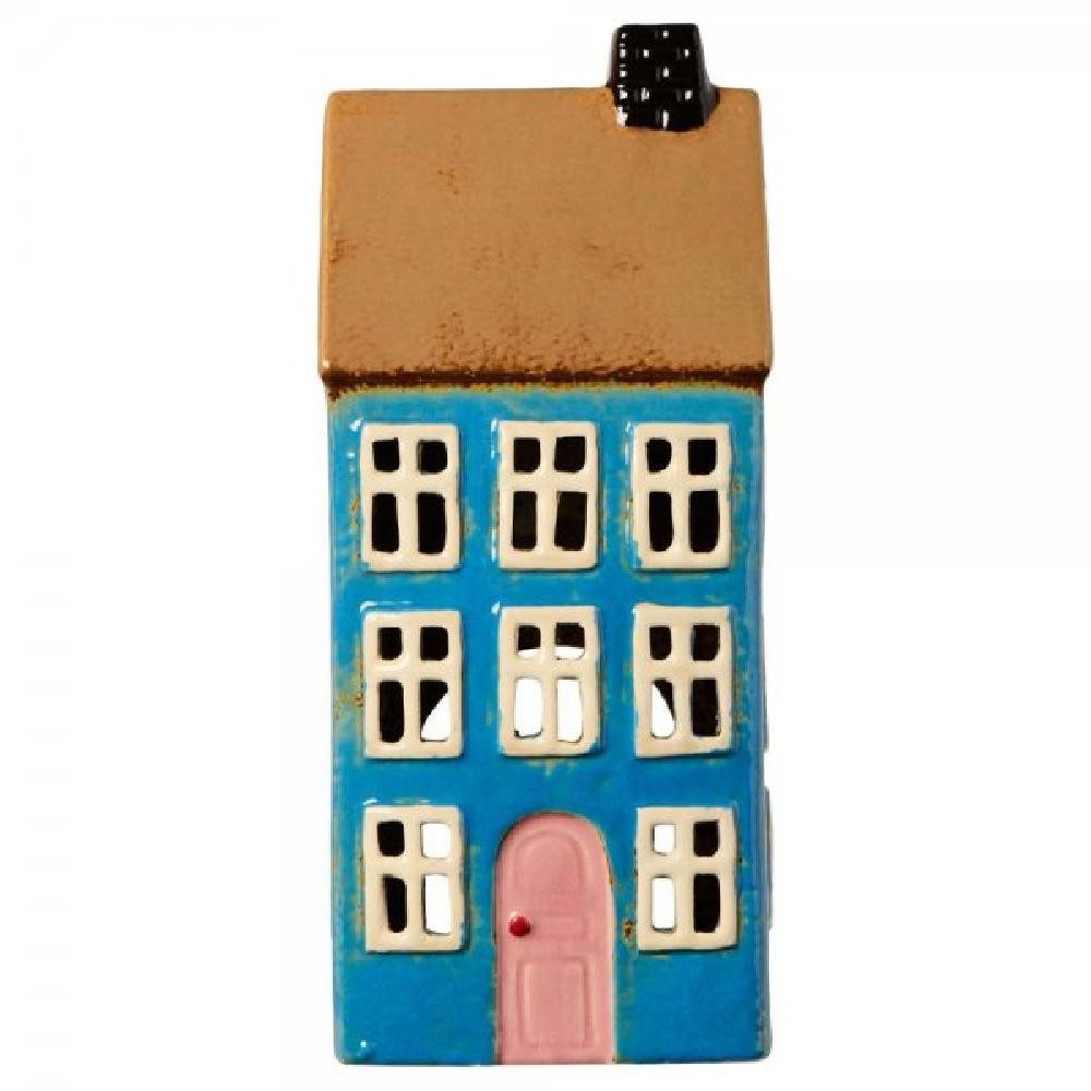 Ib Laursen Kerzenhalter Ib Laursen Lichthaus Nyhavn Blau mit Hellrosa Tür günstig online kaufen