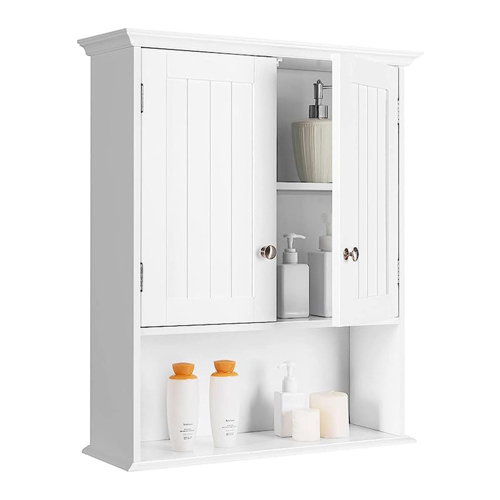 KOMFOTTEU Hängeschrank Badschrank Holz mit verstellbarem Regal,60×19×71cm