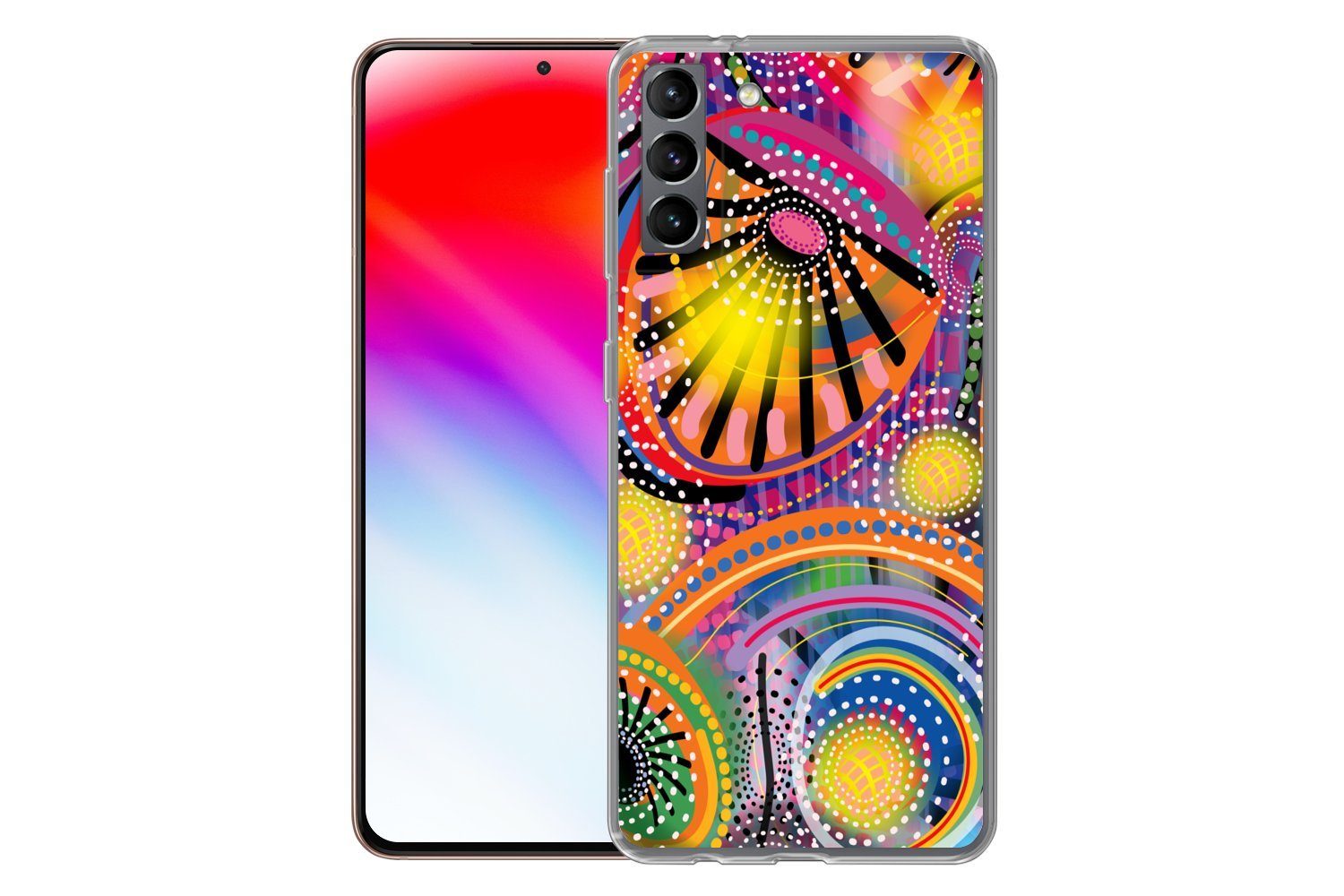 MuchoWow Handyhülle für Samsung Galaxy S21 Plus Formen - Kunst - Muster - Psychedelisch, Phone Case, Silikon, Schutzhülle Dünn