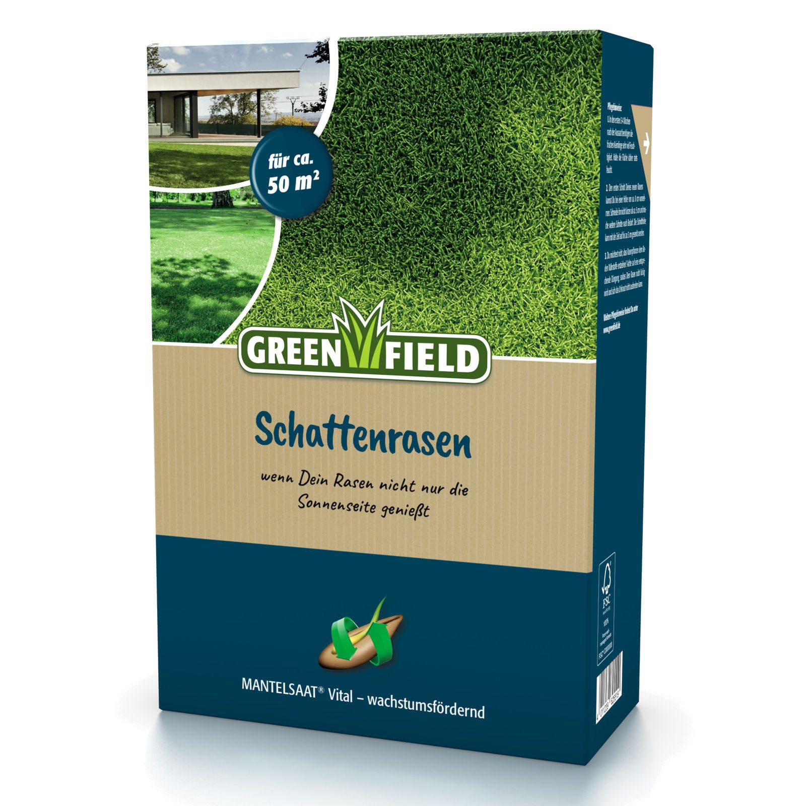 Greenfield Rasensamen Schattenrasen, Mantelsaat Vital, 1 kg schattentoleranter Rasensamen, 1 kg