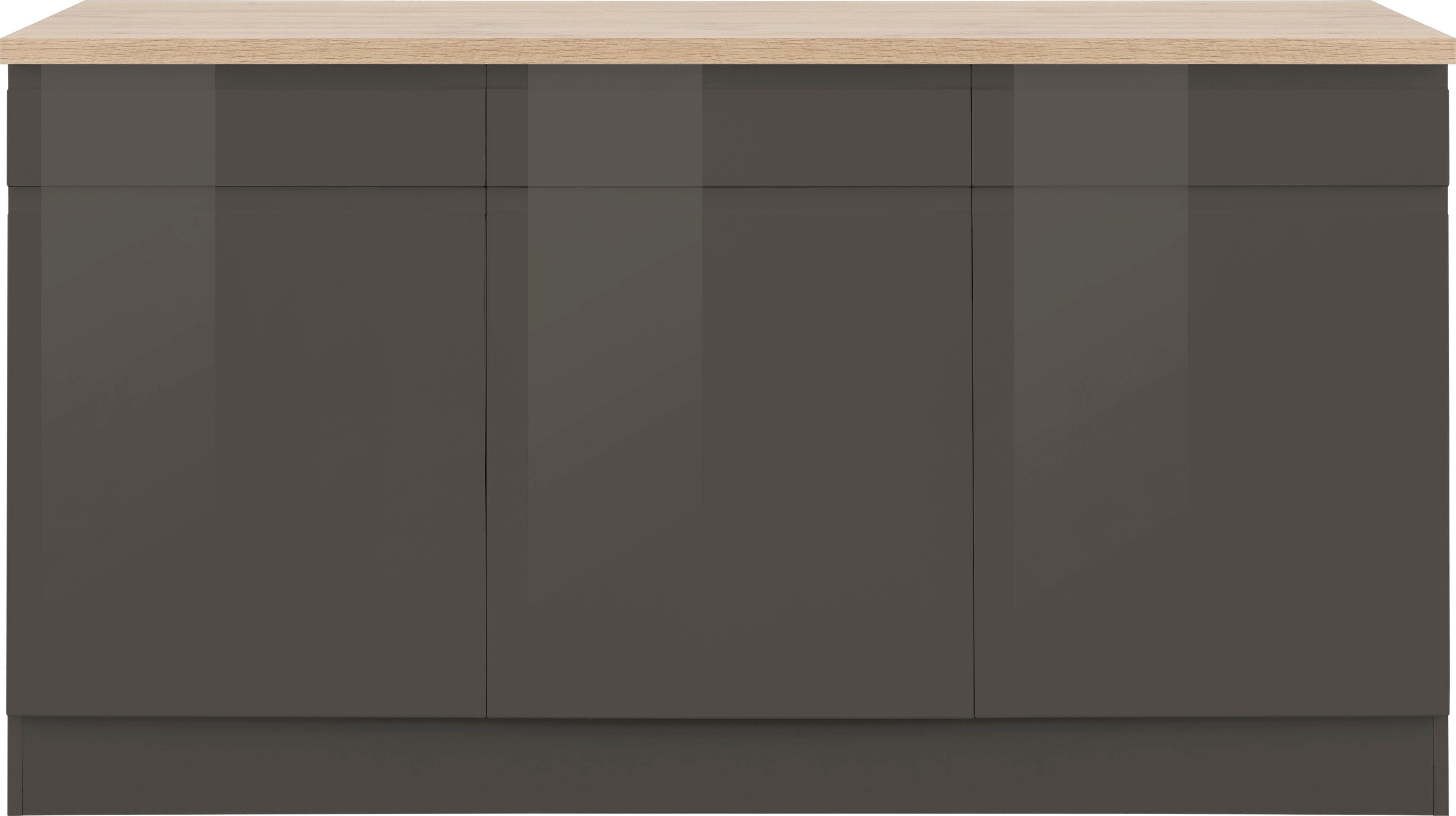HELD MÖBEL Unterschrank grau Design breit, Türen, Virginia cm grafit cm hoch, 85 3 griffloses | 3 Schubladen, 150 Hochglanz