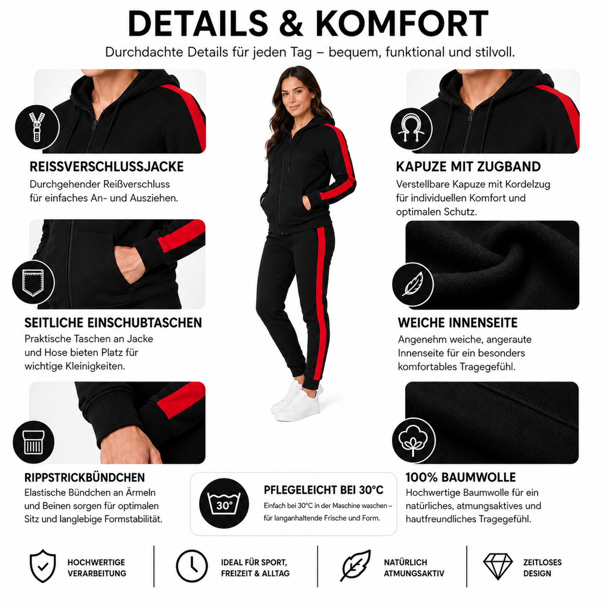 L.gonline Jogginganzug Damen Freizeitanzug, Sportlich, mit Streifen 526 (Packung, 2-tlg), Fitness Freizeit Casual