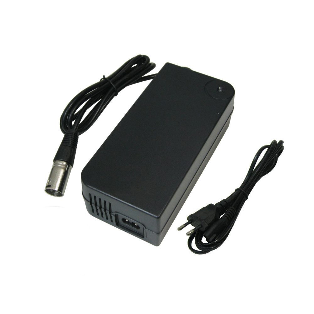 Trade-Shop Ladegerät passend für 36V Akkus mit 18,5mm x 15,5mm 3pin XLR Anschluss Netzteil (mit aktiver Lüftung / LED-Ladestandsanzeige / Stecker: 3pin XLR)