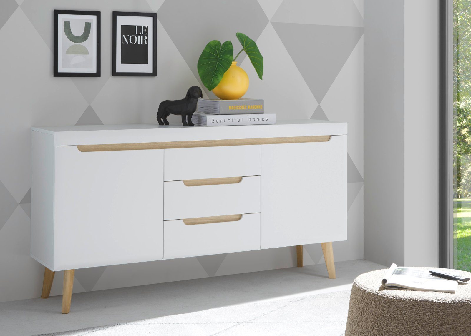 Furn.Design Sideboard Isgard (Kommode in weiß matt mit Scandi Eiche, 160 x 83 cm), Soft-Close-Funktion