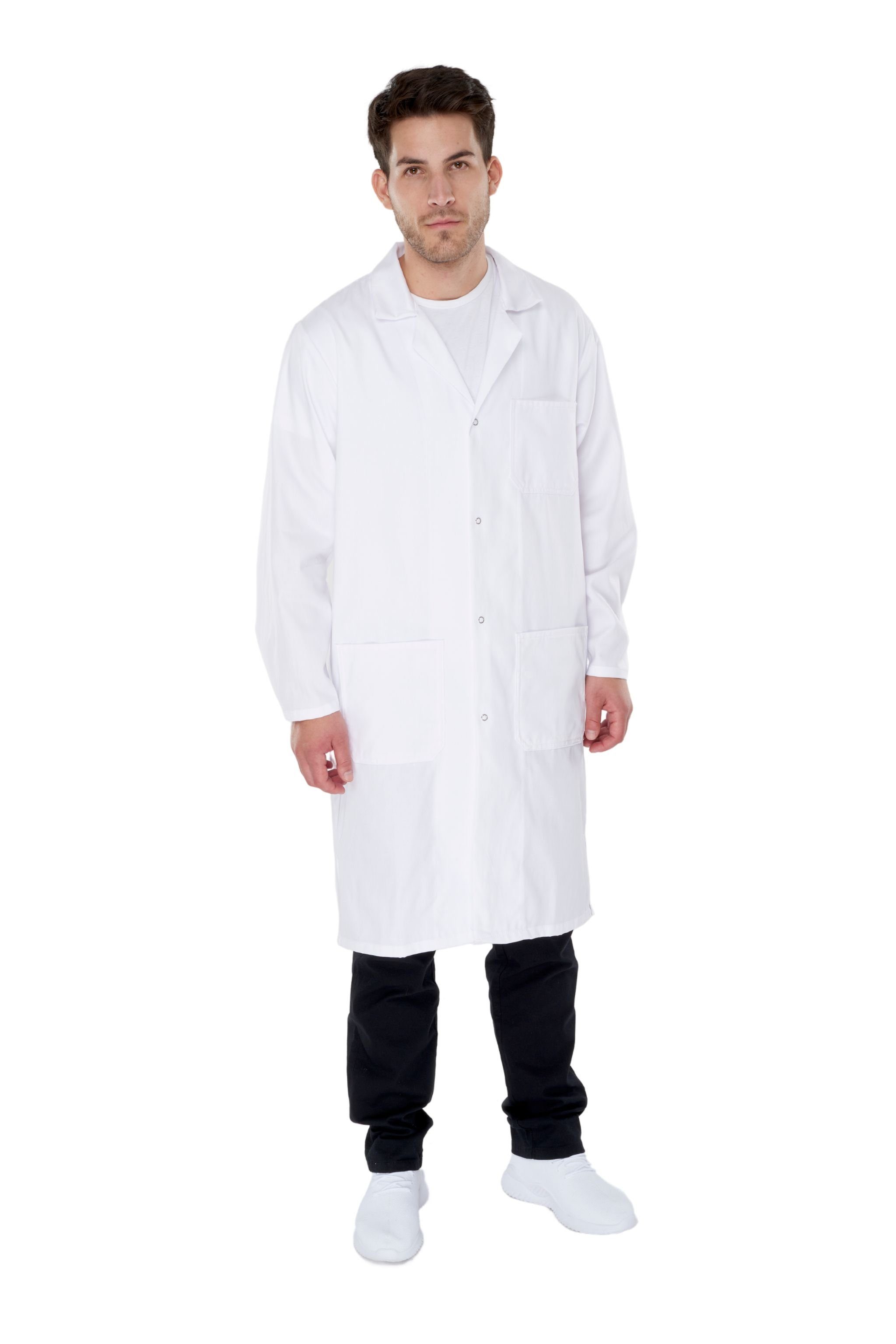 Kokott Berufskleidung Arztkittel Herren Laborkittel aus 100% Baumwolle, Knielang Kochwäsche geeignet, mit 3 Taschen