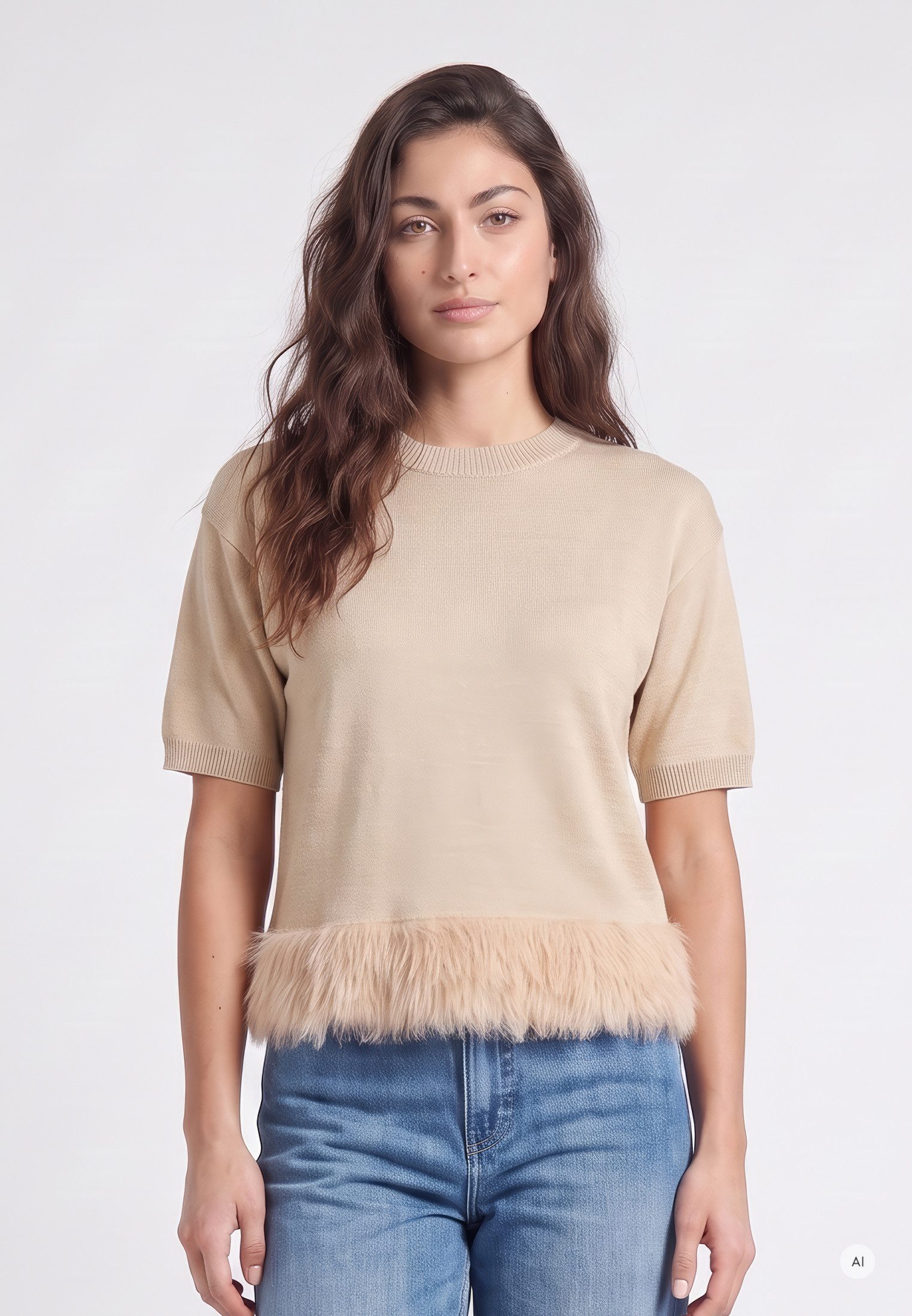 MARC AUREL Strickpullover mit Pelz-Kante