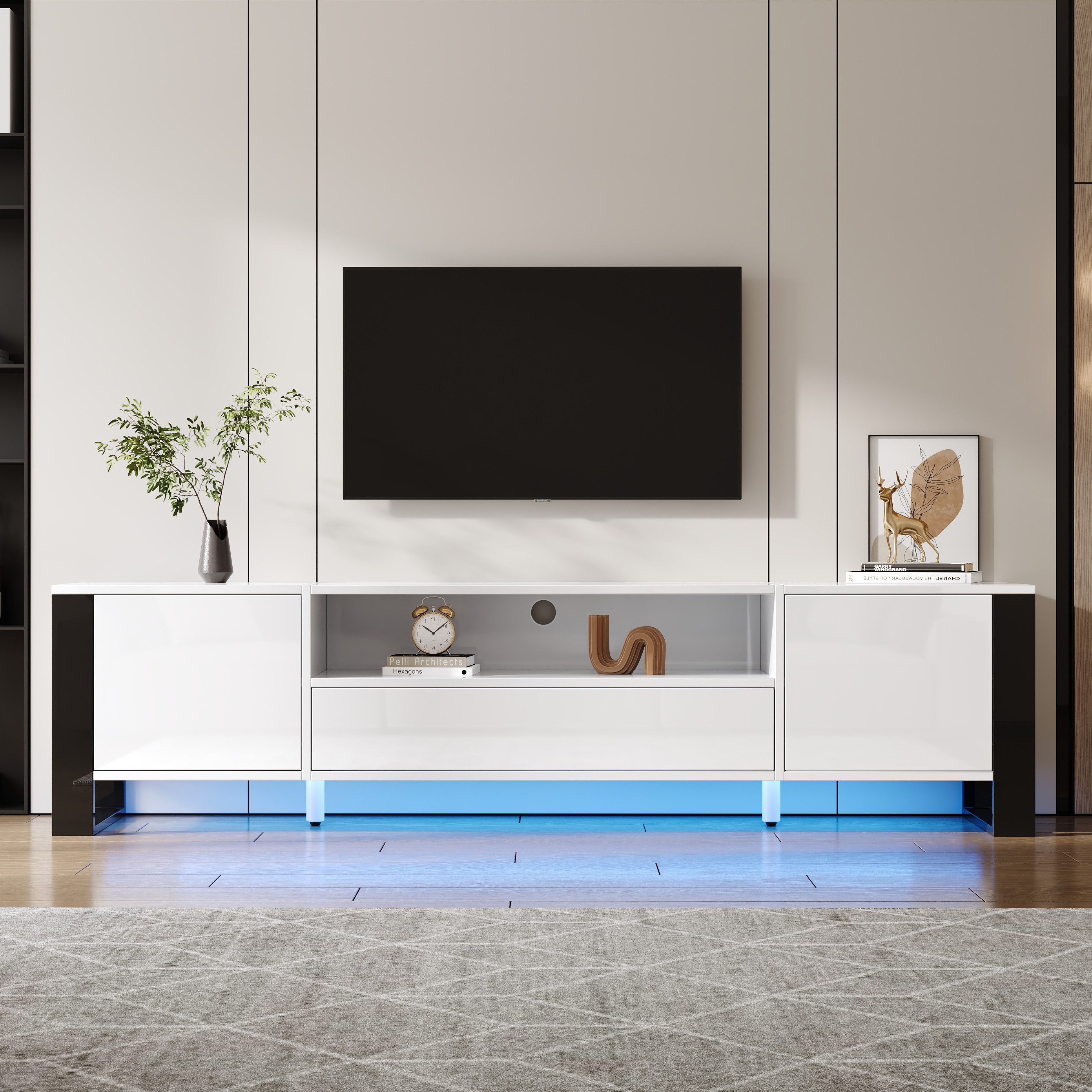 Merax Lowboard Hochglanz-TV-Schrank mit LED (1 günstig online kaufen
