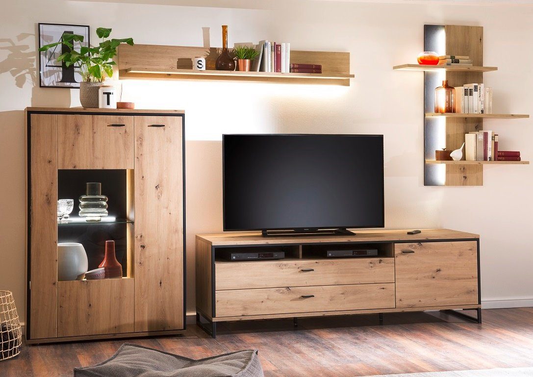 MCA furniture Wohnwand Wohnwand Anbauwand II Buenos Aires, Balkeneiche, 4-teilig, (4-St)