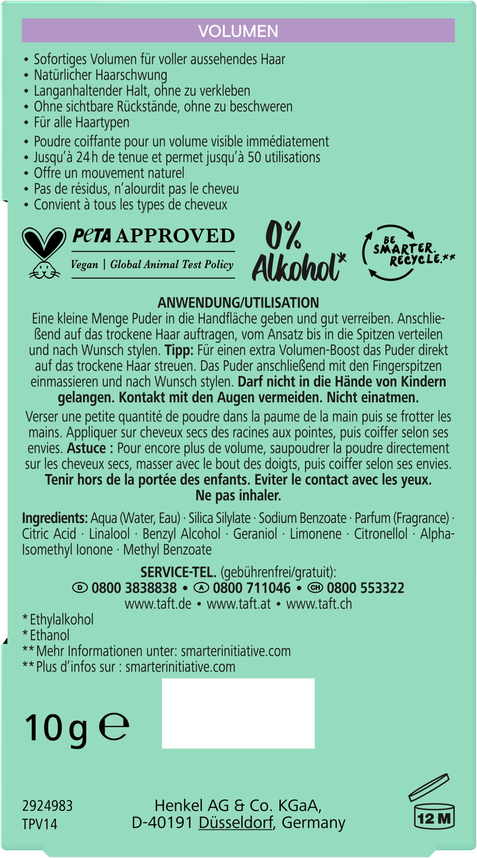 Schwarzkopf Haarpuder TAFT Puder Volumen für alle Haartypen 2 x 10g, Spar-Pack, 2-tlg., für voller aussehendes Haar, bis zu 50 Anwendungen