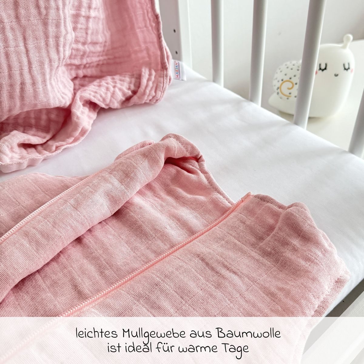 Makian Kinderschlafsack Puder - Gr. 100 cm, Leichter Baby Schlafsack ohne Ärmel für Sommer & Frühling - Baumwolle