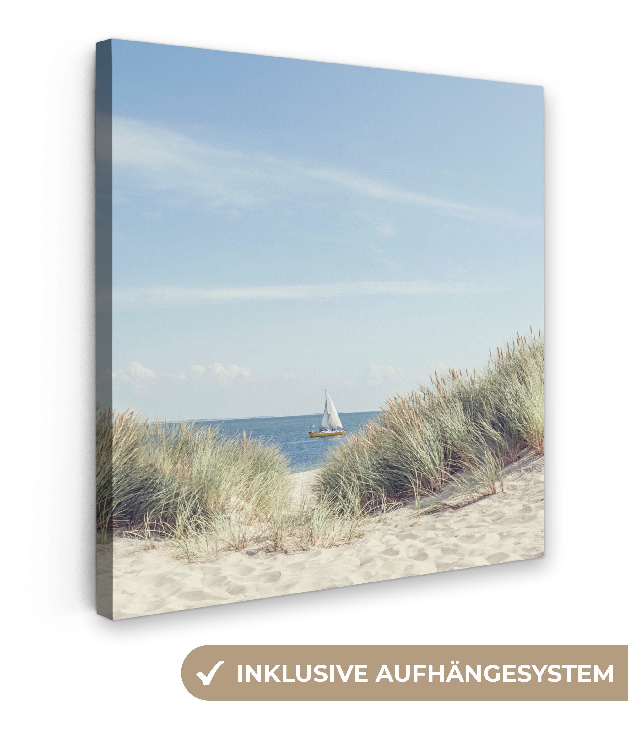 OneMillionCanvasses® Leinwandbild Boot - Meer - Strand, Fotodruck (1 St), Wandbild, Deko Schlafzimmer Wohnzimmer Flur 20x20 cm