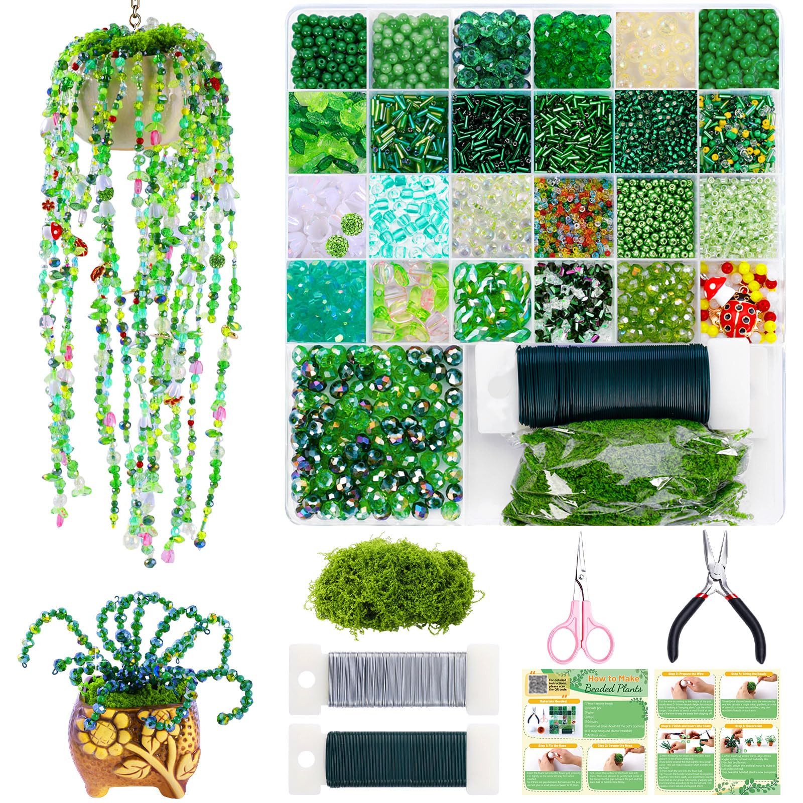 Diwzbyn Kreativset DIY-Perlenpflanzen-Set mit Perlen, Anleitung für Schmuck & Dekoration, (2800-tlg), Tischdeko,Weihnachtsdekoration, DIY-Geschenk für Bastelfans